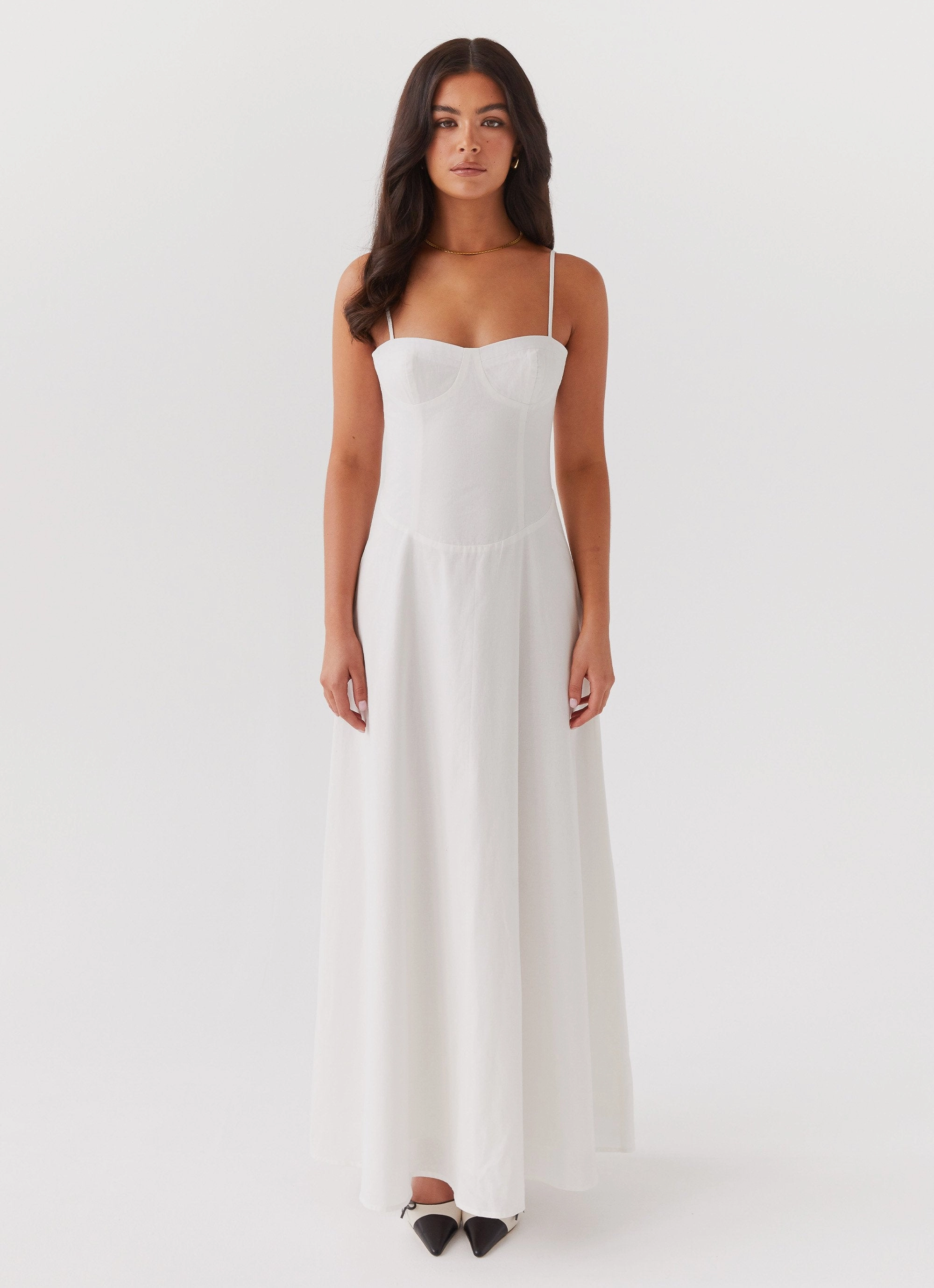 Angelina Linen Maxi Dress - White Soft and Smooth Soft Composition