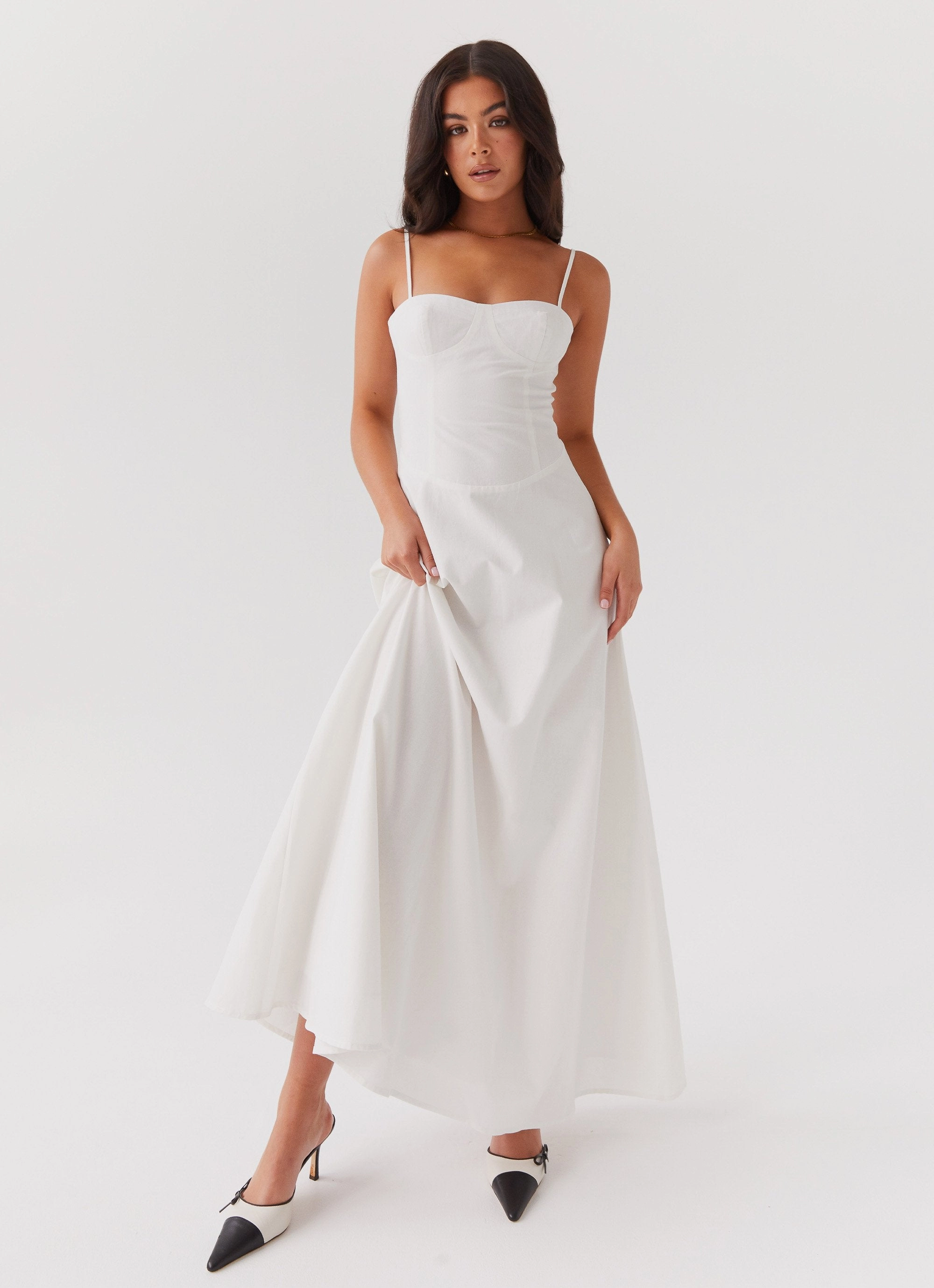 Silky texture Angelina Linen Maxi Dress - White
