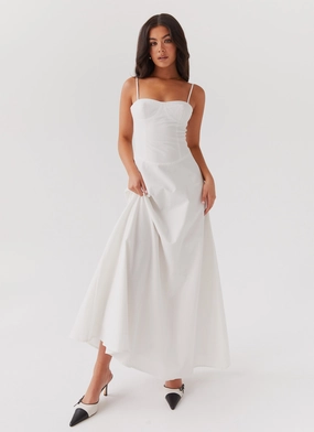 Silky texture Angelina Linen Maxi Dress - White