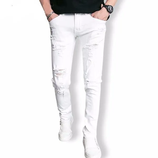 Angelo Ricci™ Fashion White Ripped Jeans