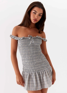 Anica Check Mini Dress - Grey Check Designer-Label Relax Style