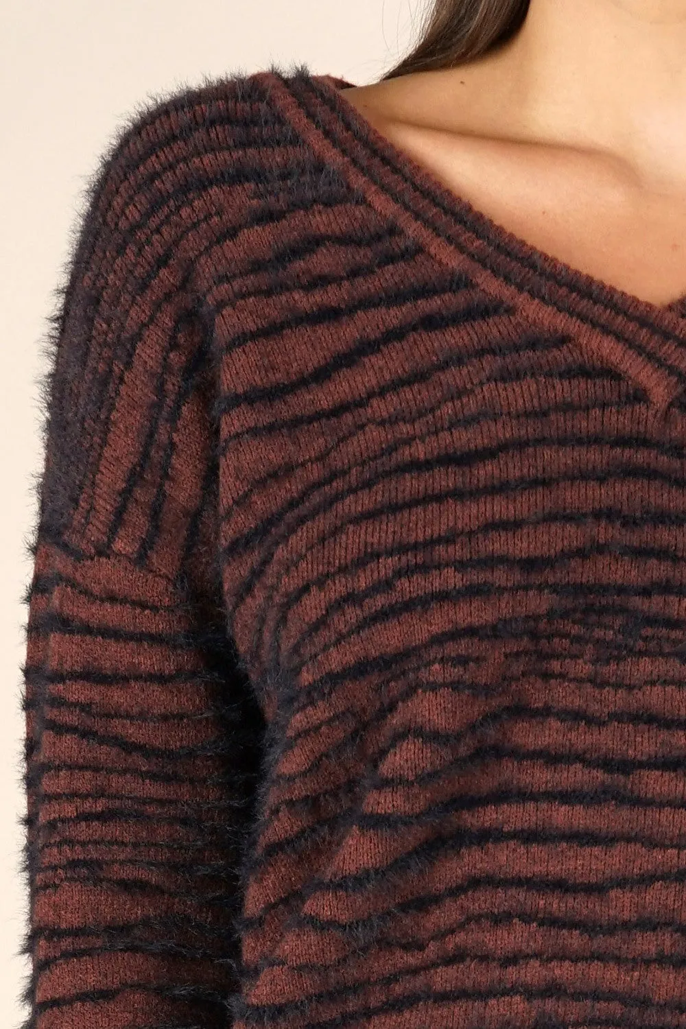 Animal Print V Neck Pullover Fall Sweater