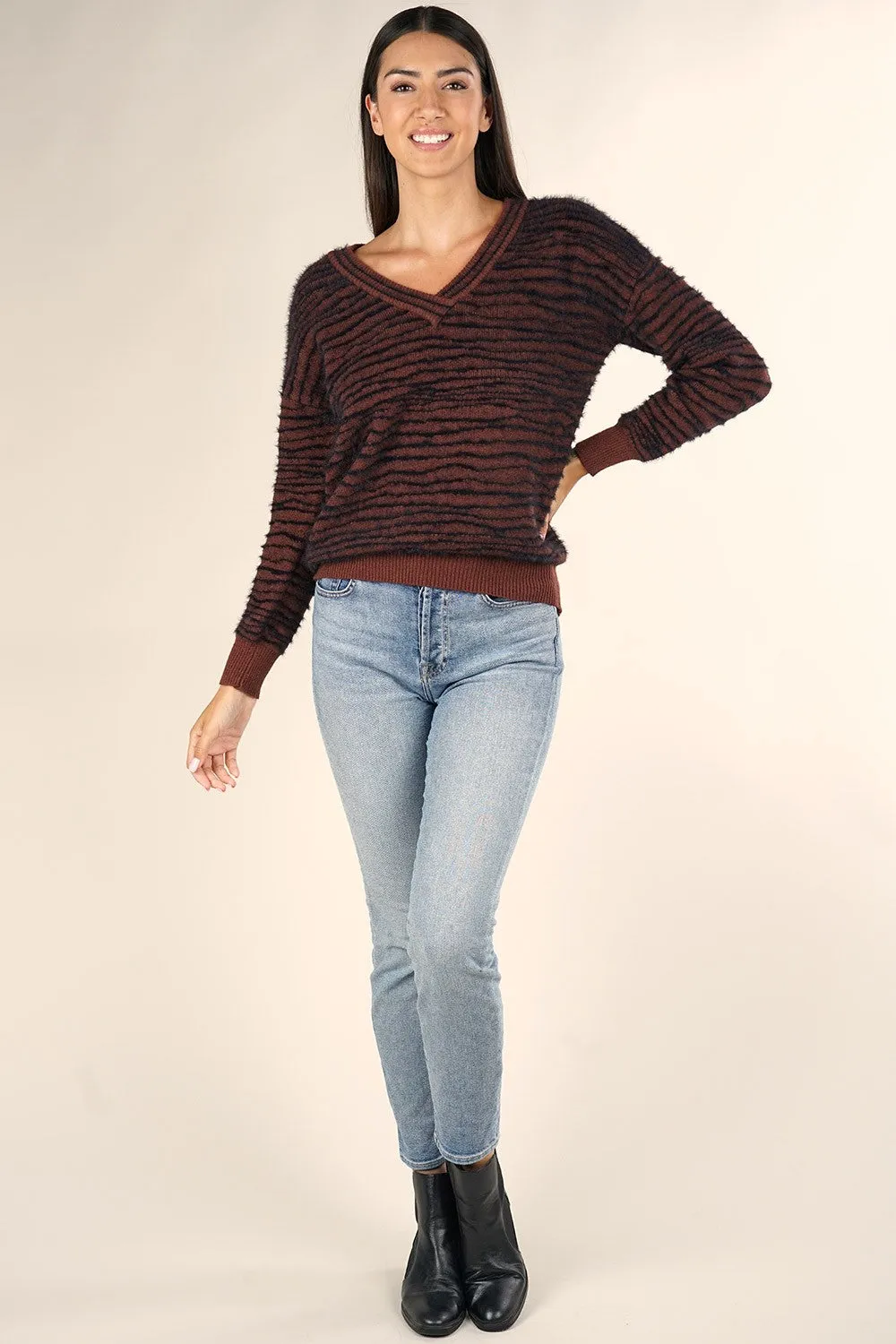 Animal Print V Neck Pullover Fall Sweater
