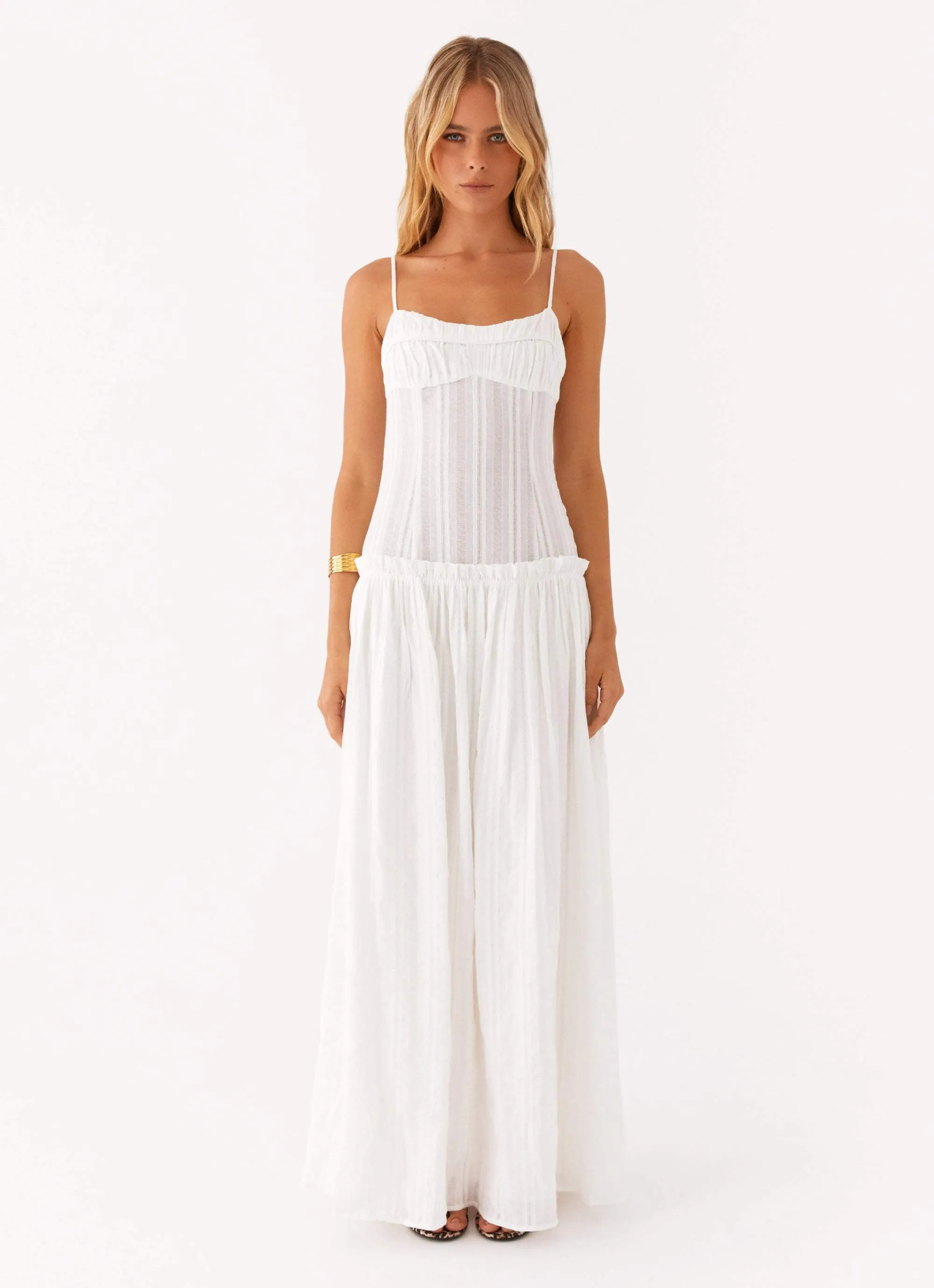 Jacinda Drop Waist Maxi Dress - Ivory Light Aesthetic