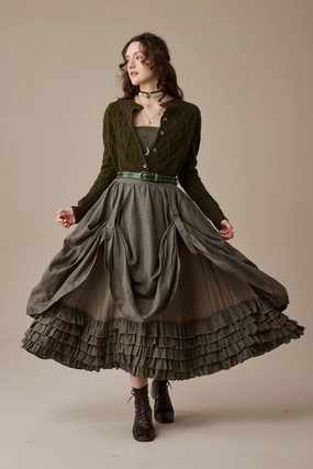 Anna 21 | Layered Linen Skirt (Adjustable) ButterSoft Handfeel High Neck Design
