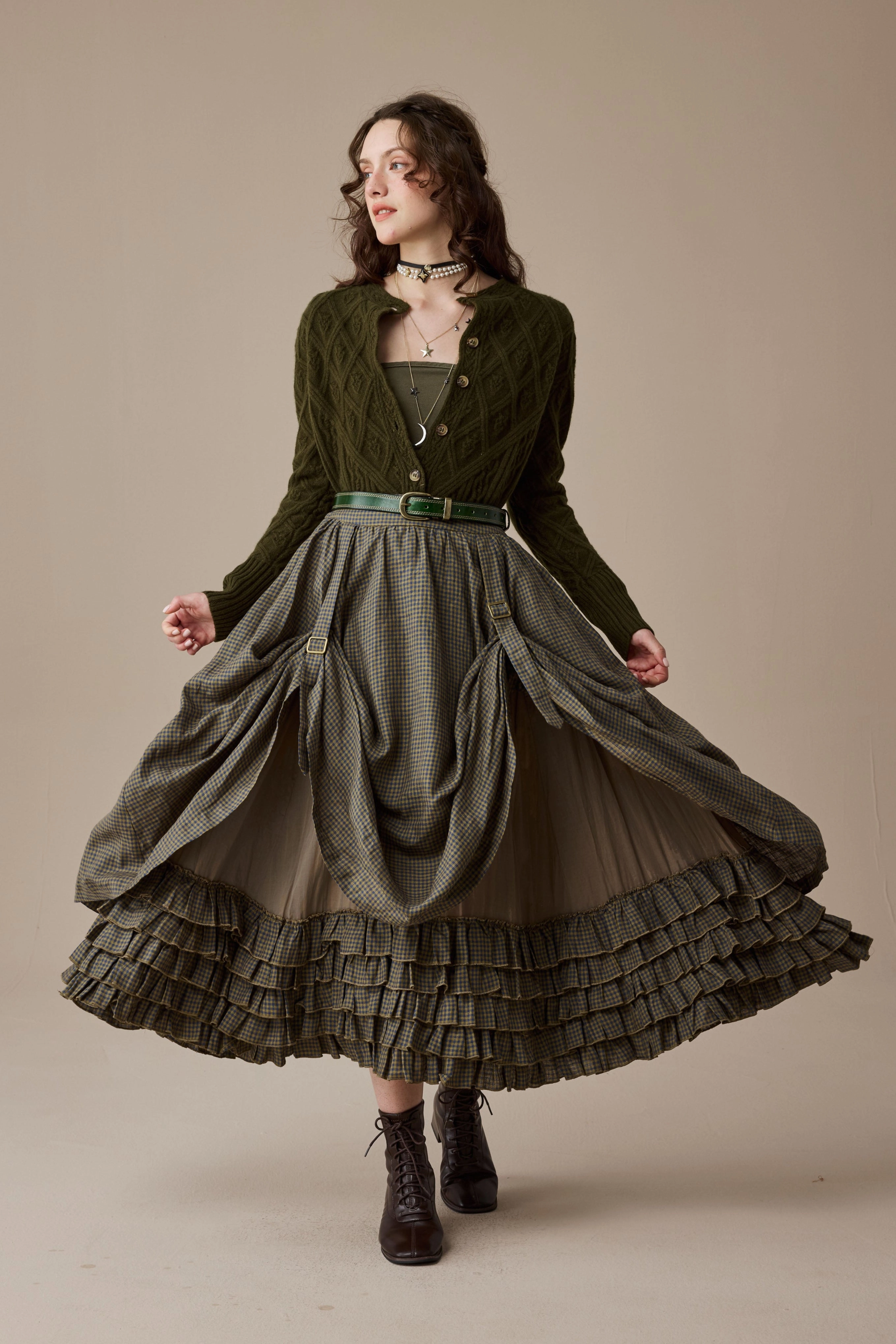 Anna 21 | Layered Linen Skirt (Adjustable) ButterSoft Handfeel High Neck Design