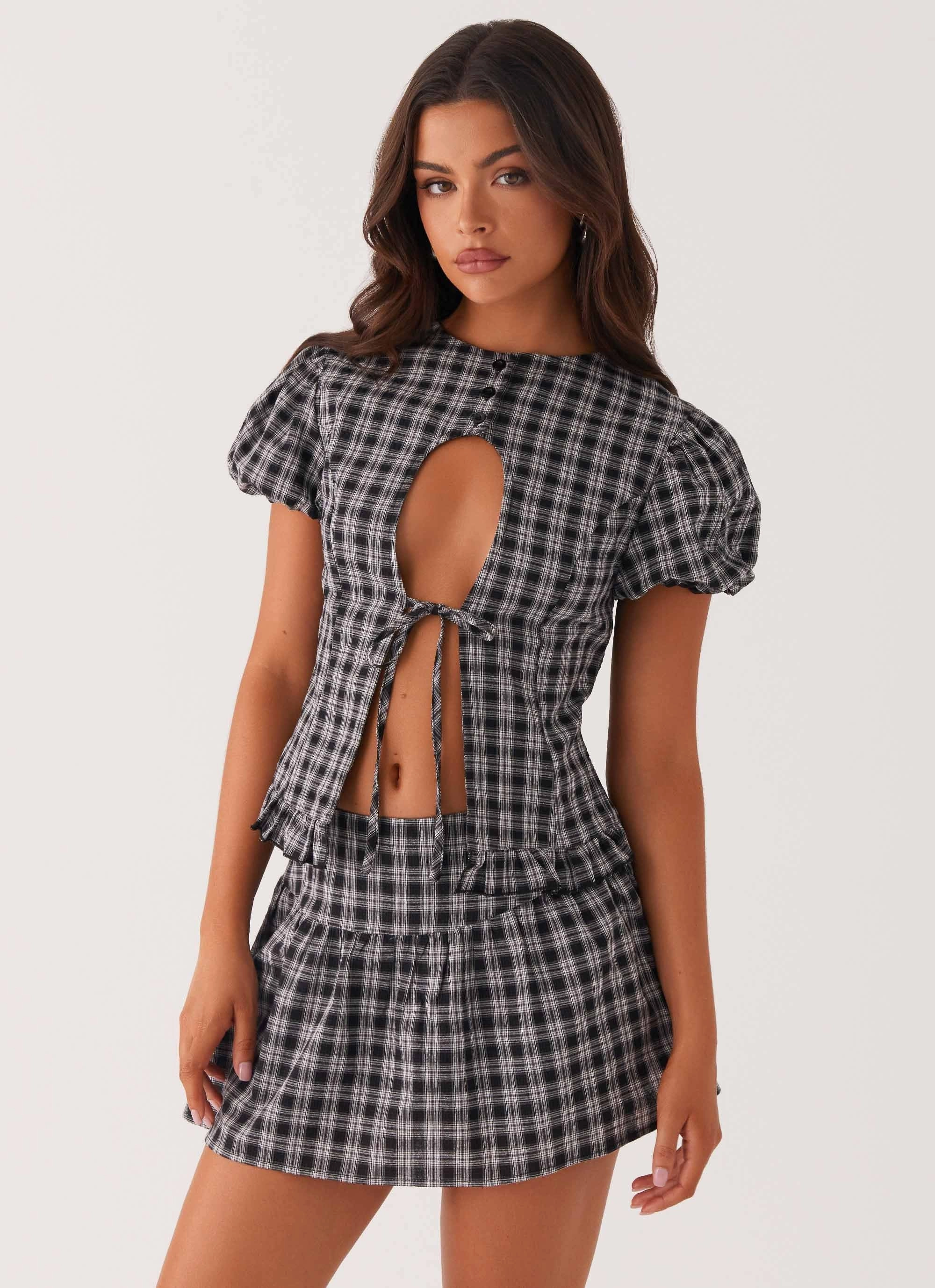 Flat Lock Stitching Anti Pilling Annie Mini Skirt - White Black Check