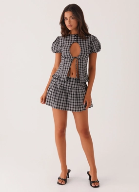 Annie Mini Skirt - White Black Check Soft and Cozy Quick Cool