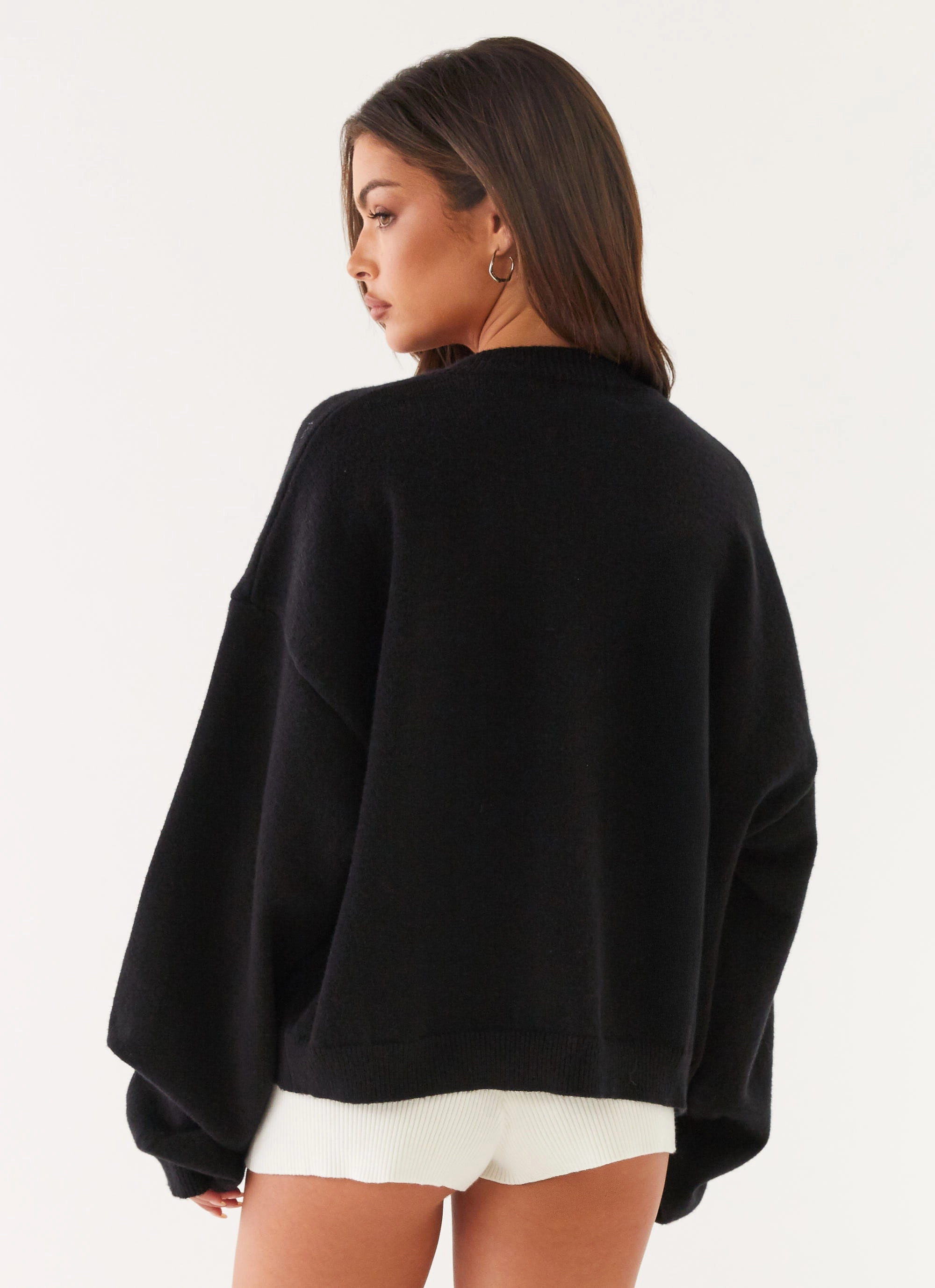 Layered Drape Travel Fit Annie One Button Cardigan - Black
