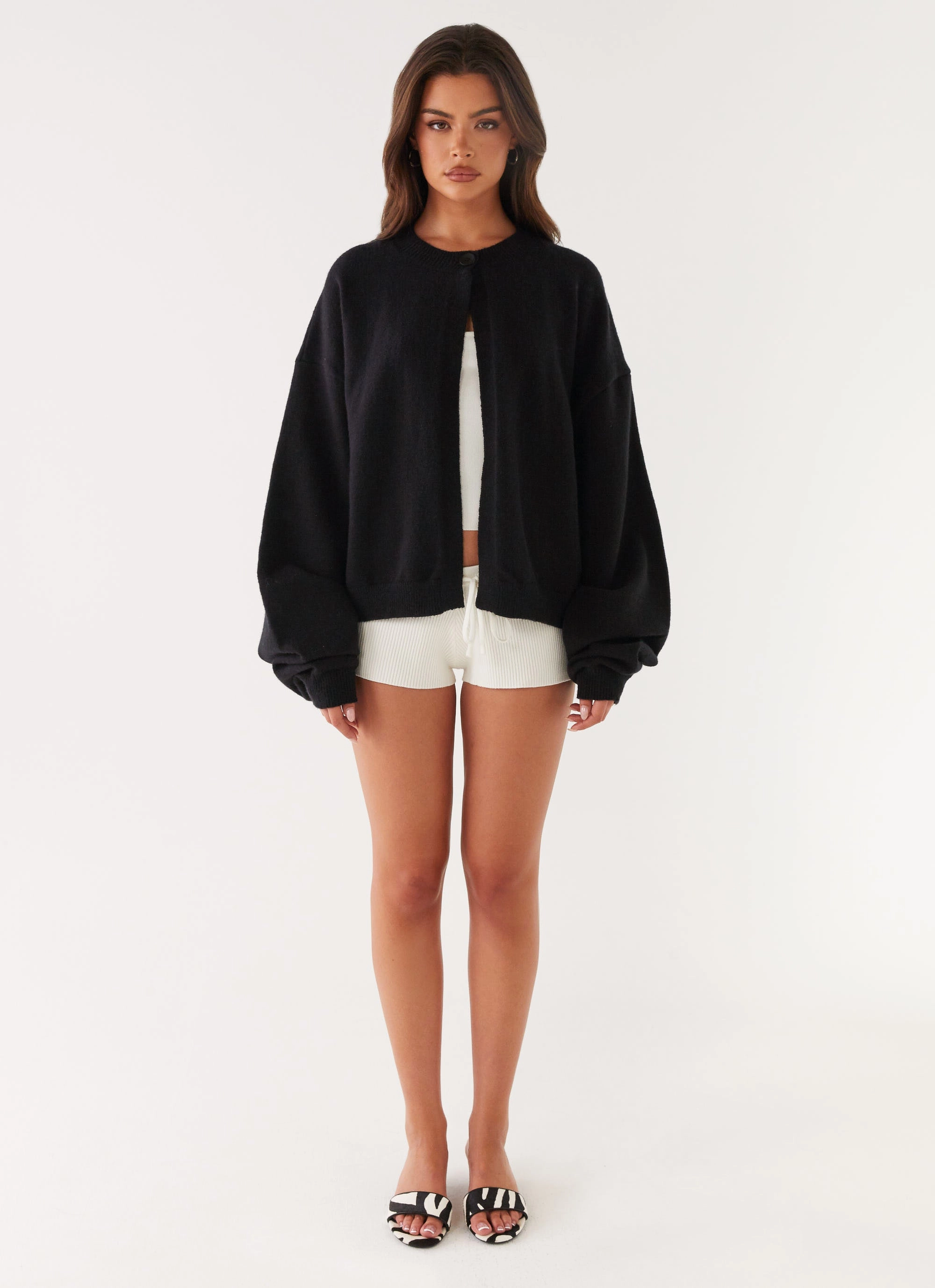 Recycled materials Annie One Button Cardigan - Black