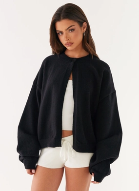 Heat Tech Fabric Annie One Button Cardigan - Black