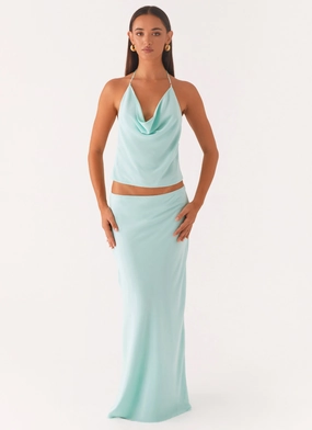 Another Life Chiffon Maxi Skirt - Pale Blue Flexibility Built-In BreathableLining