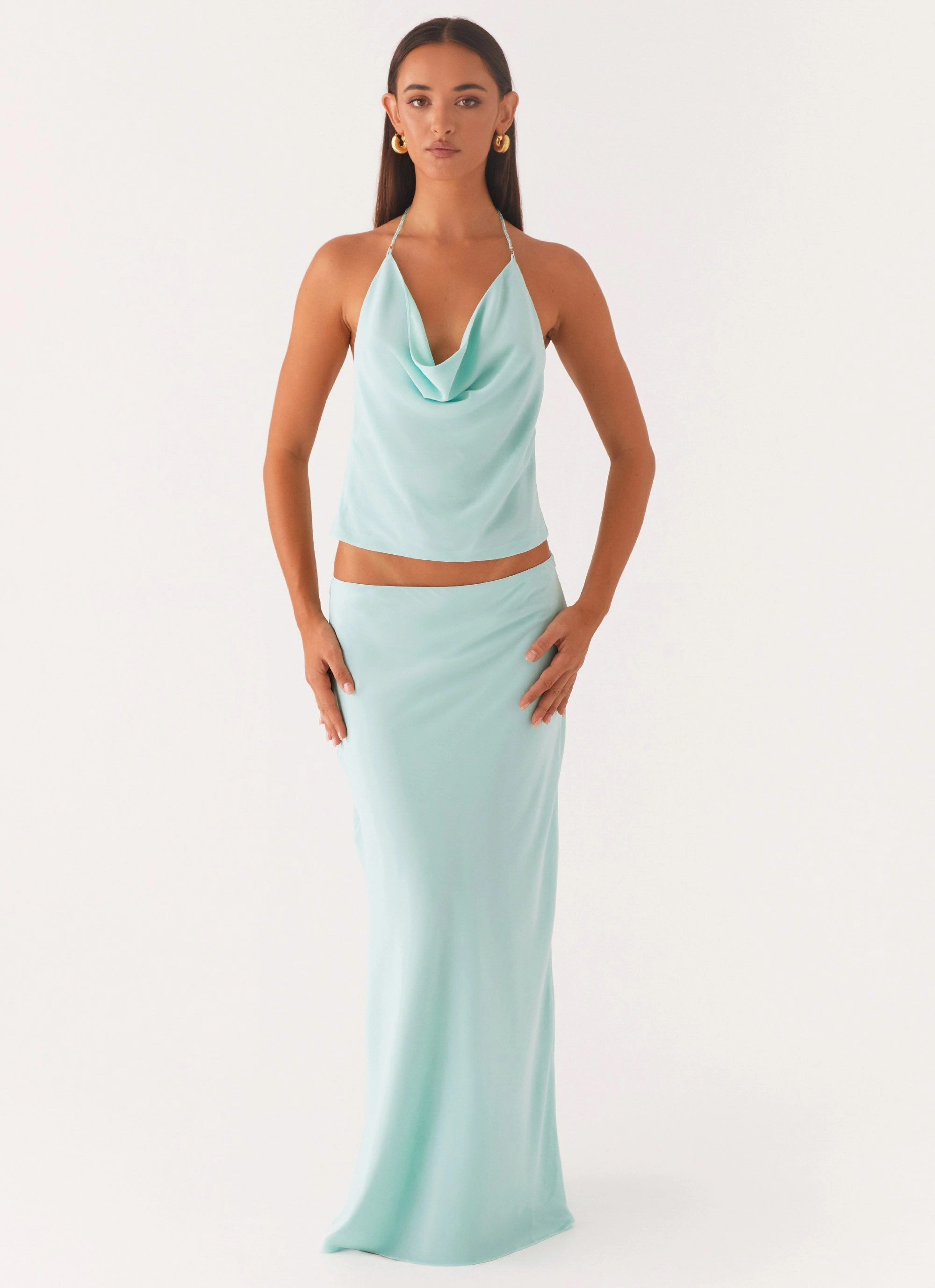 Another Life Chiffon Maxi Skirt - Pale Blue Flexibility Built-In BreathableLining