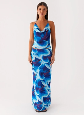Another Life Chiffon Maxi Skirt - Turquoise Floral Office Appropriate