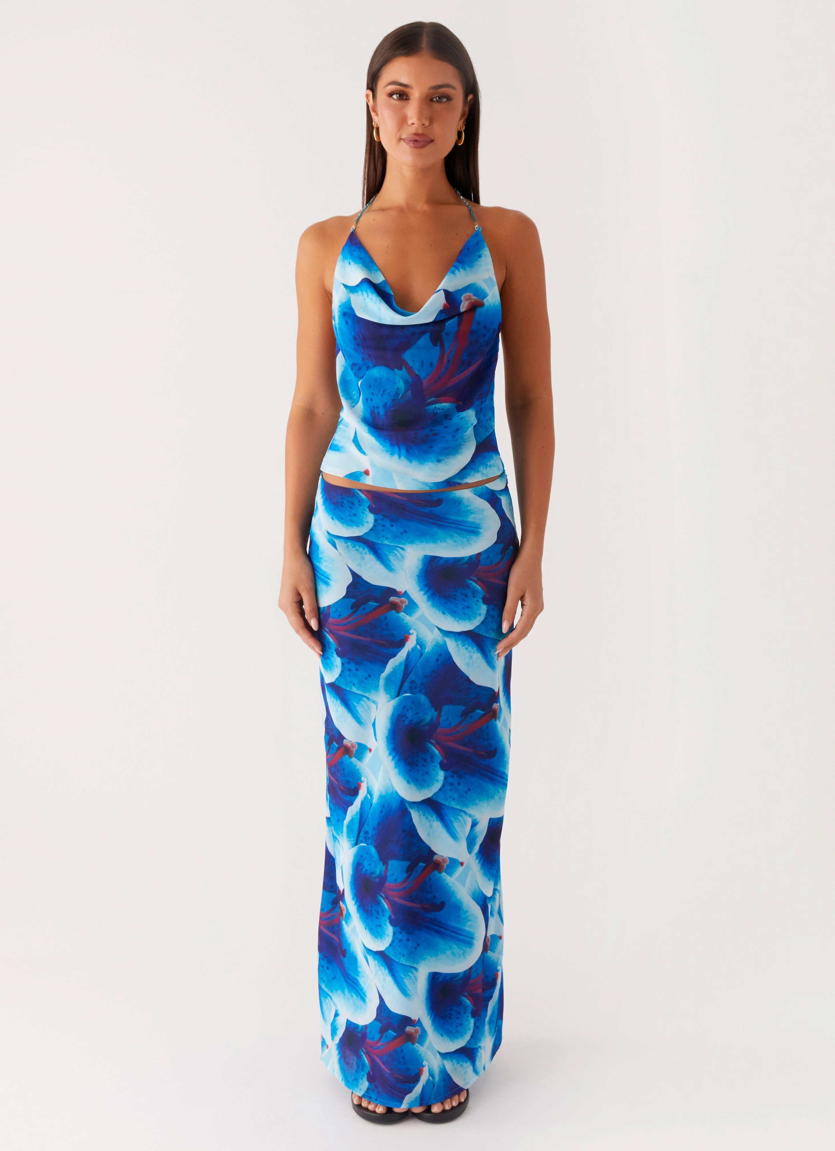 Another Life Chiffon Maxi Skirt - Turquoise Floral Office Appropriate