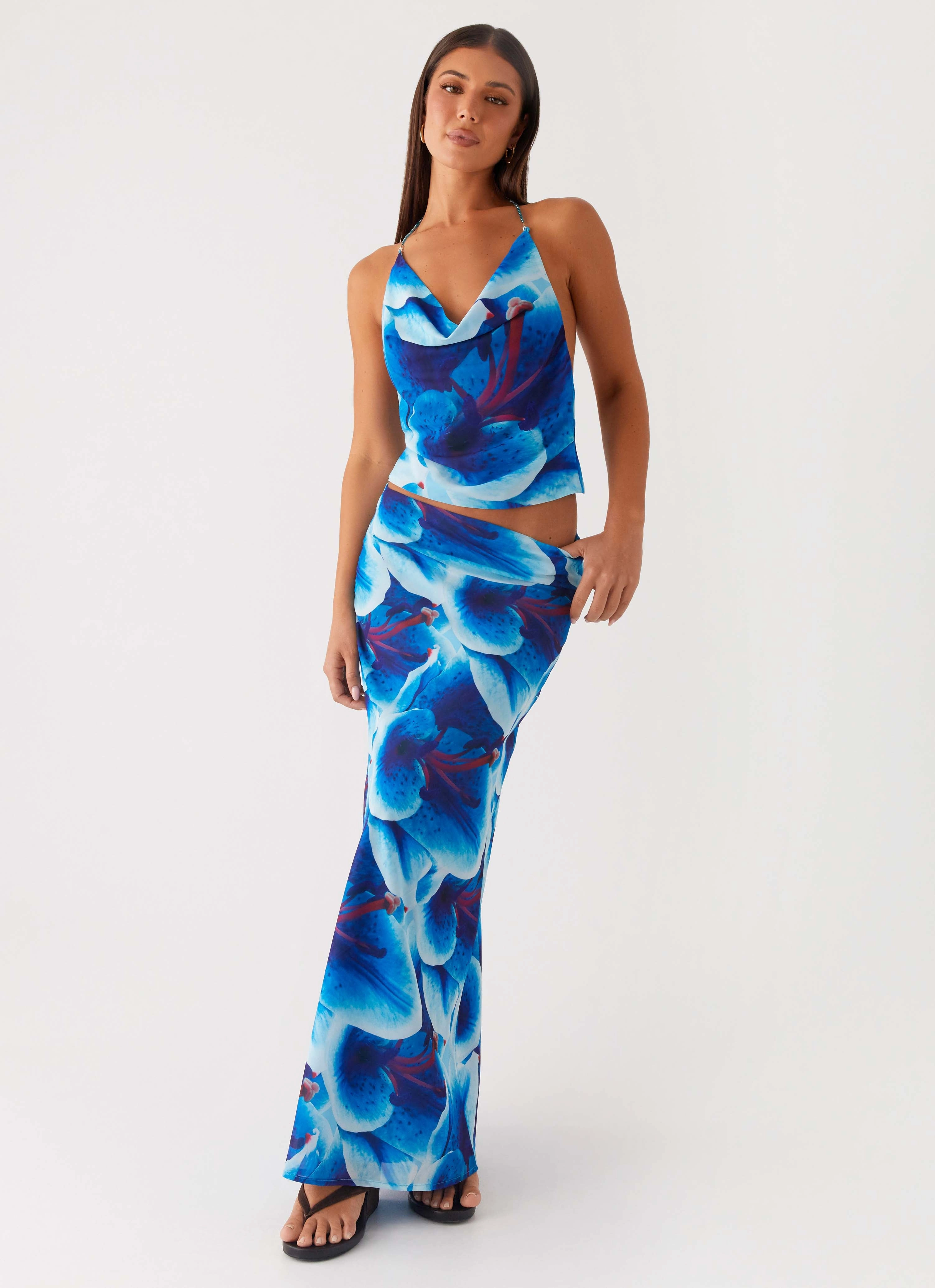 Smart Layering Soft Structure Another Life Chiffon Maxi Skirt - Turquoise Floral