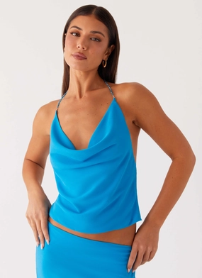 ContrastStitching NonToxicCoating Another Life Halter Top - Turquoise