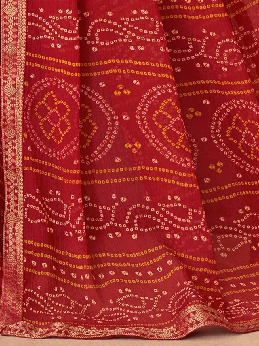 Anouk Red Bandhani Zari Pure Chiffon Bandhani Saree