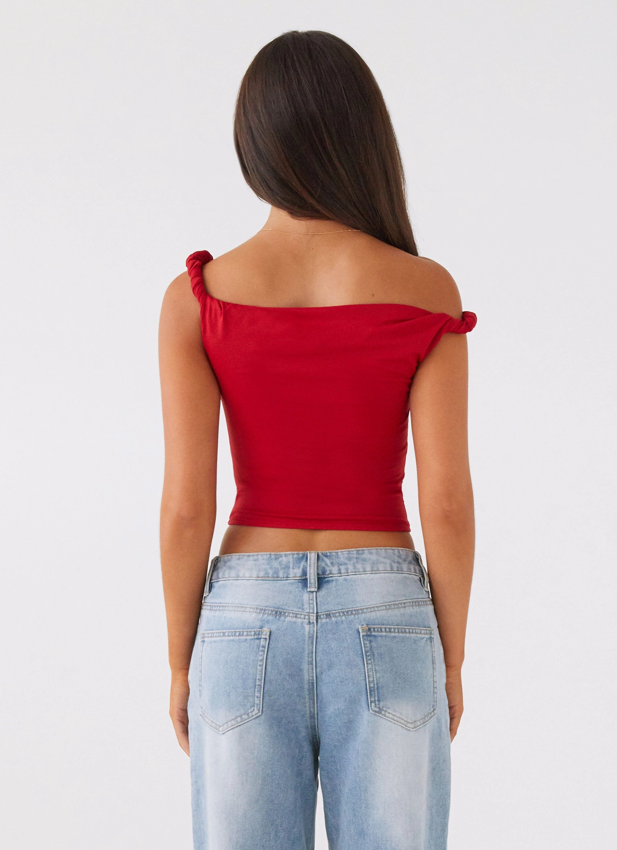 Solace Soul Twist Shoulder Top - Red NoiseReduciting Zipper