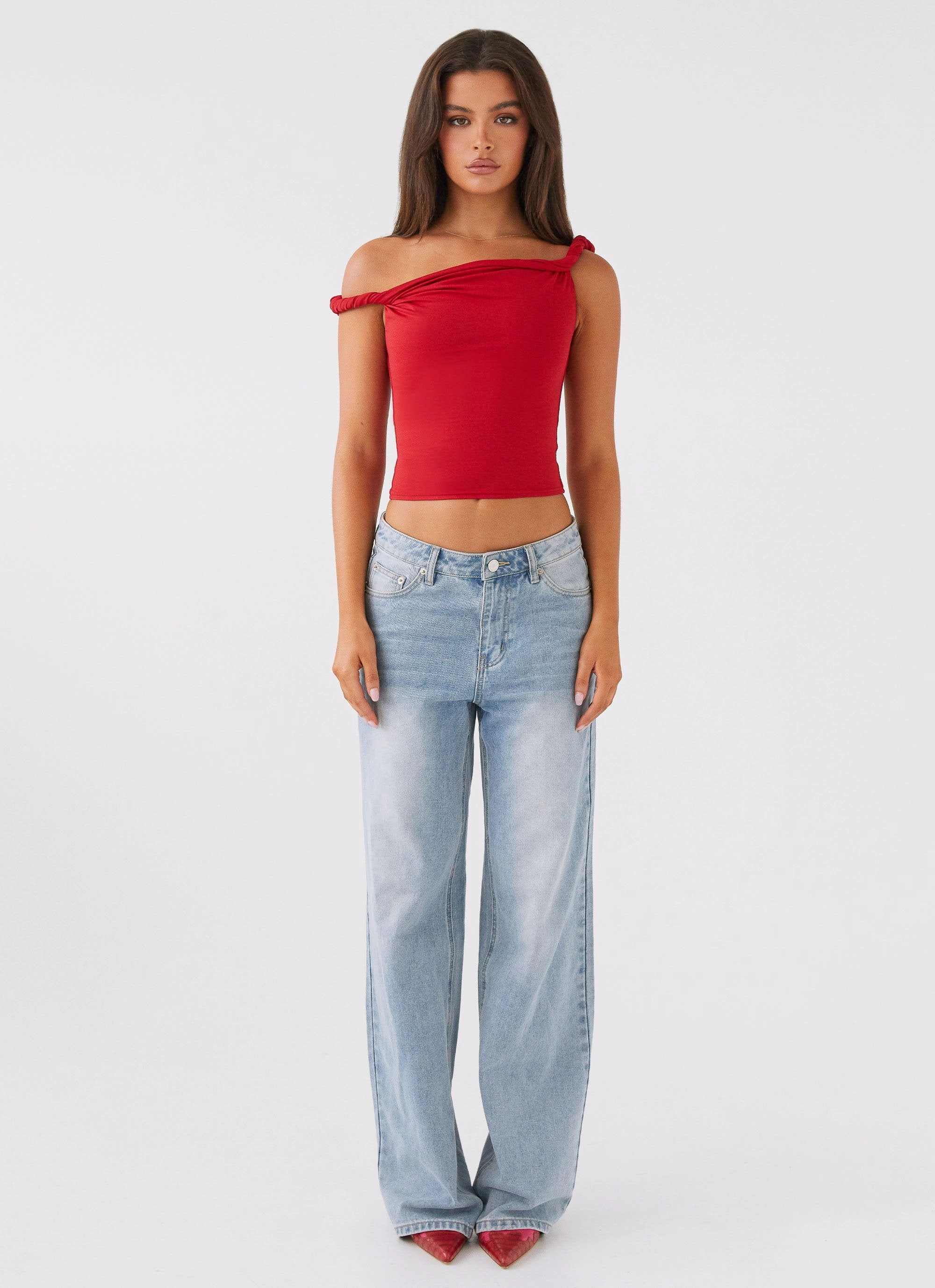 Solace Soul Twist Shoulder Top - Red ComfortStretch