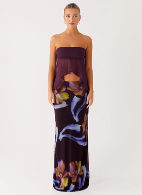 Barbados Maxi Skirt - Dark Floral Minimal Stretch Fit BreathableMeshLining