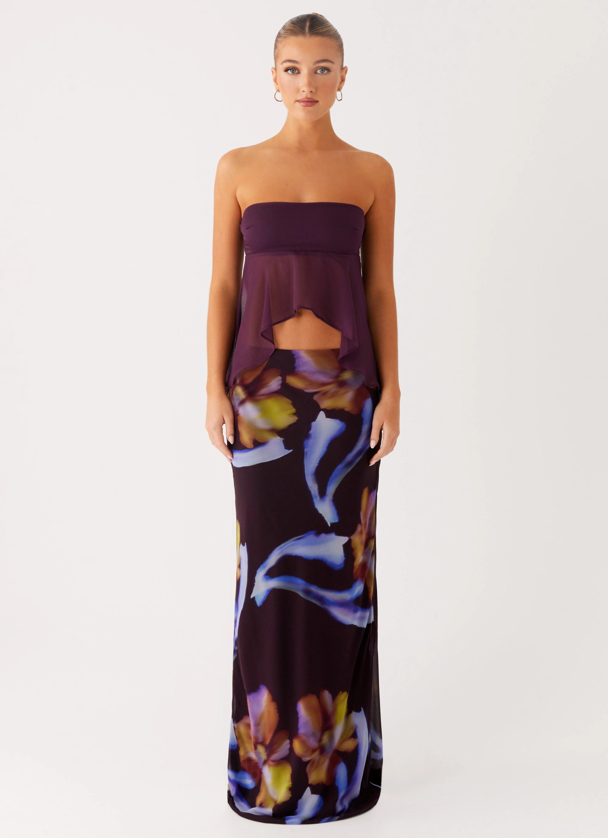 Barbados Maxi Skirt - Dark Floral Minimal Stretch Fit BreathableMeshLining