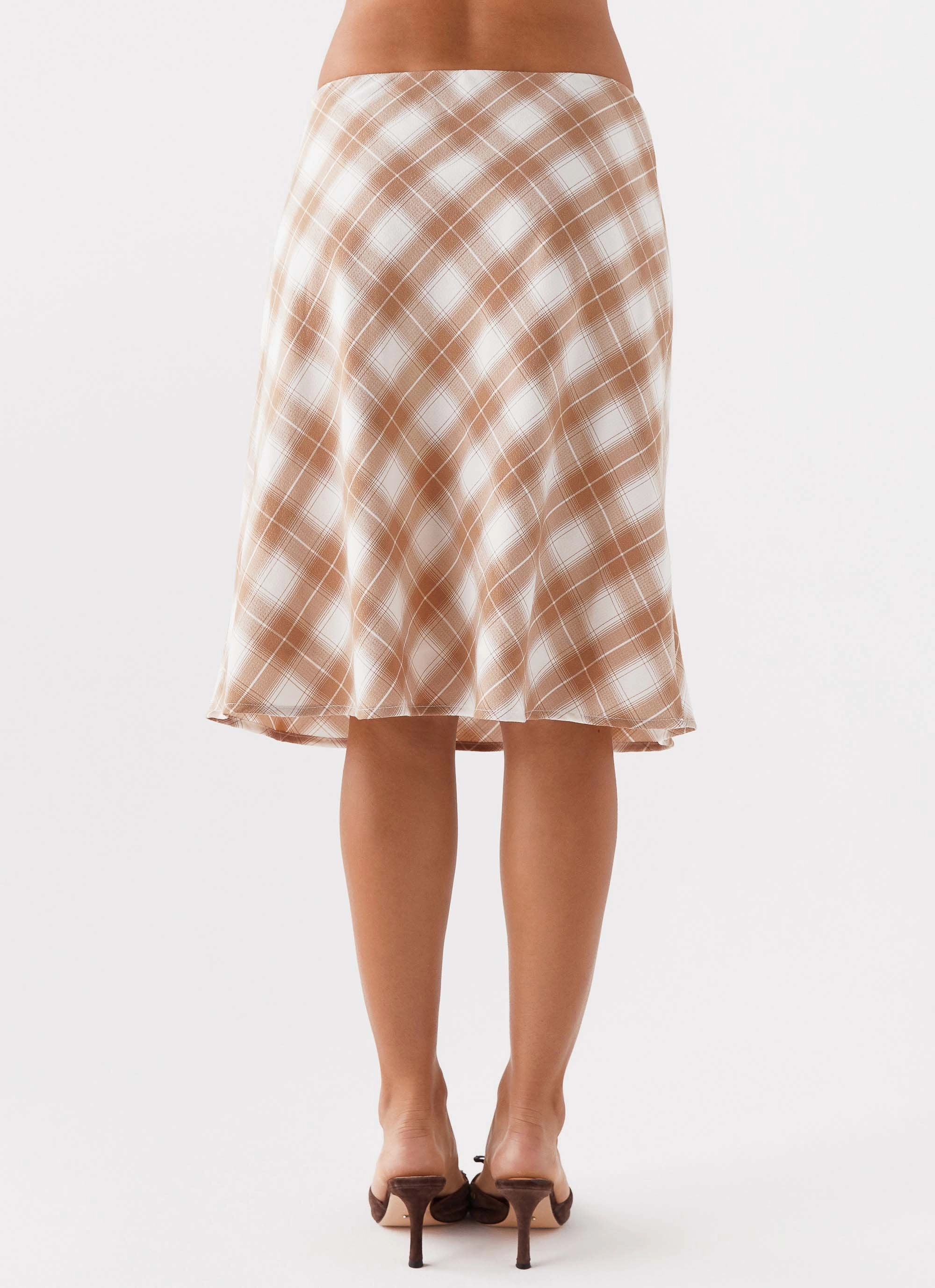 Andie Midi Skirt - Brown/White Plaid Classic Fit BreathableMeshLining