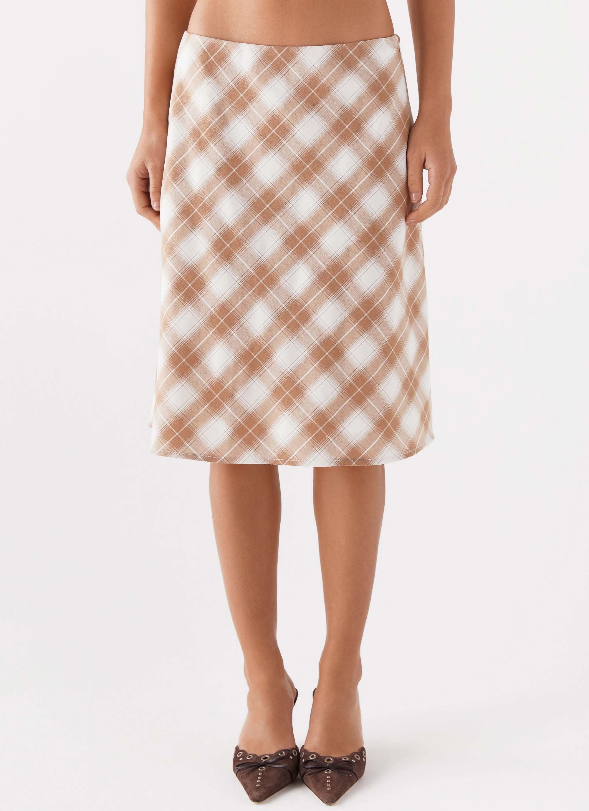 Andie Midi Skirt - Brown/White Plaid Adaptable Style