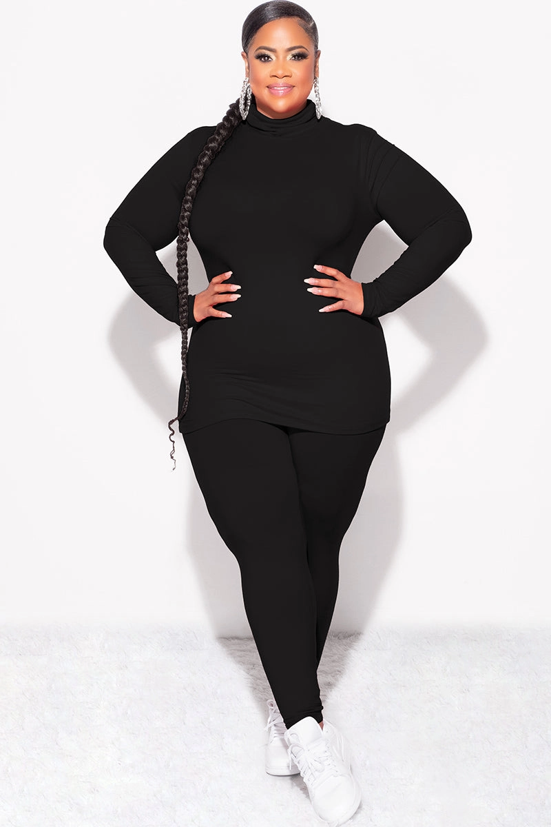 Final Sale Plus Size 2pc Set Turtleneck & Legging in Black Ripstop Reinforcement