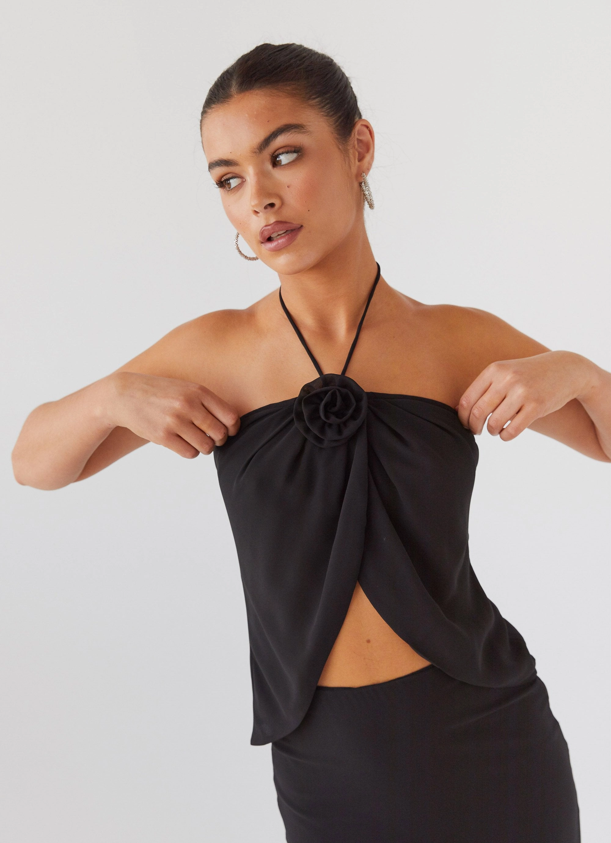 Nightfall Rose Tie Top - Midnight Printed top