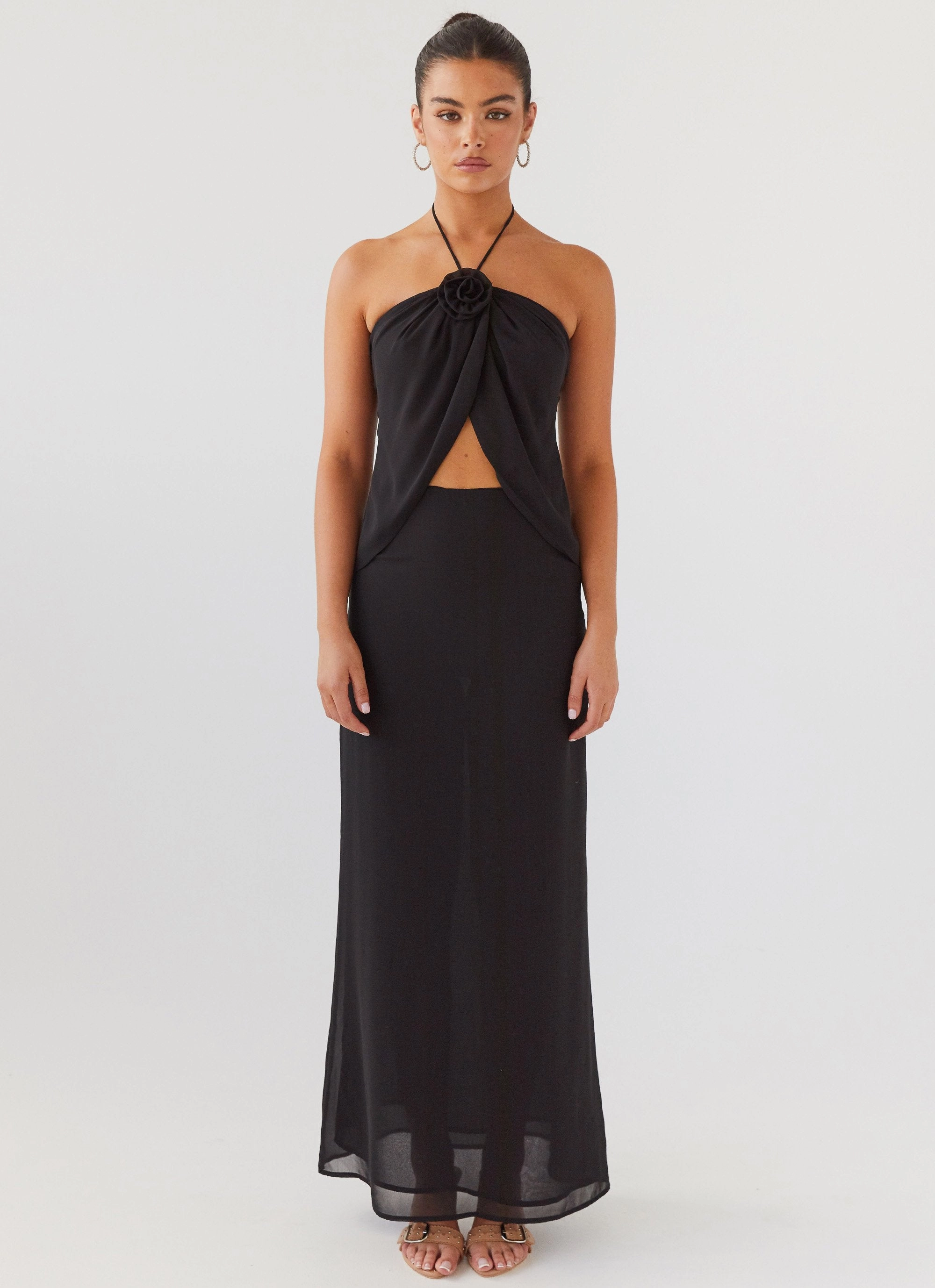 Snag Proof Weave Nightfall Rose Tie Top - Midnight