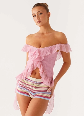 FlatlockSeamTechnique Dylan Off Shoulder Top - Pink
