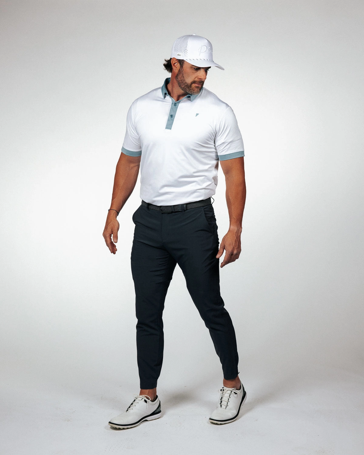 White/Storm Blue Two Tone Classic Polo preshrunk