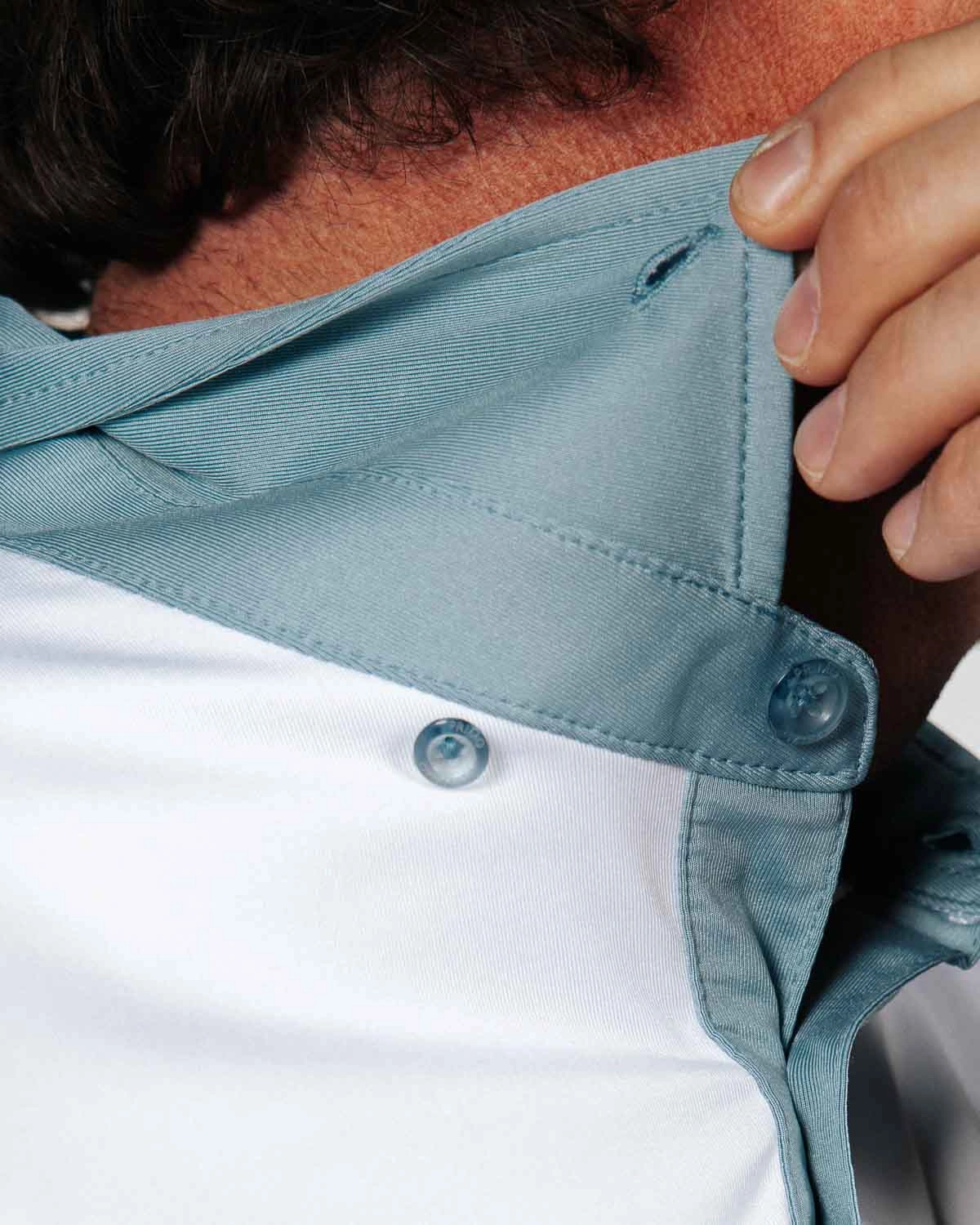 Silicone Print Detail Snag Free Fabric White/Storm Blue Two Tone Classic Polo