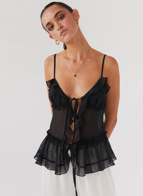 Classic Crew Neck Regular Fit Got It Bad Frill Cami Top - Black