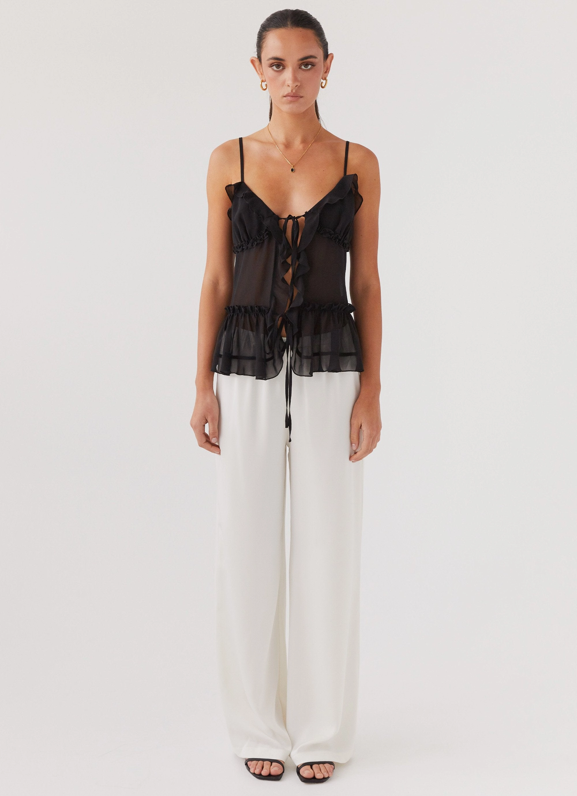 Got It Bad Frill Cami Top - Black Sporty Style