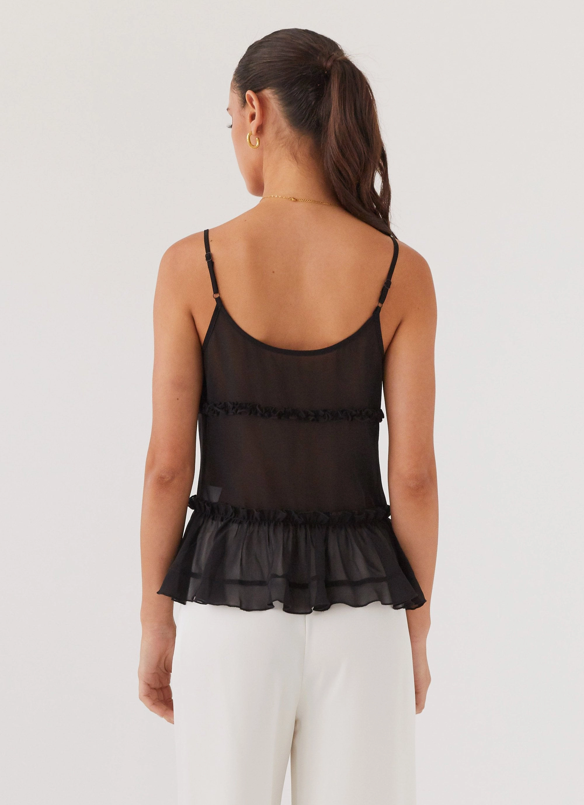 Compression Fit Engineering Cozy Sweatshirt Got It Bad Frill Cami Top - Black