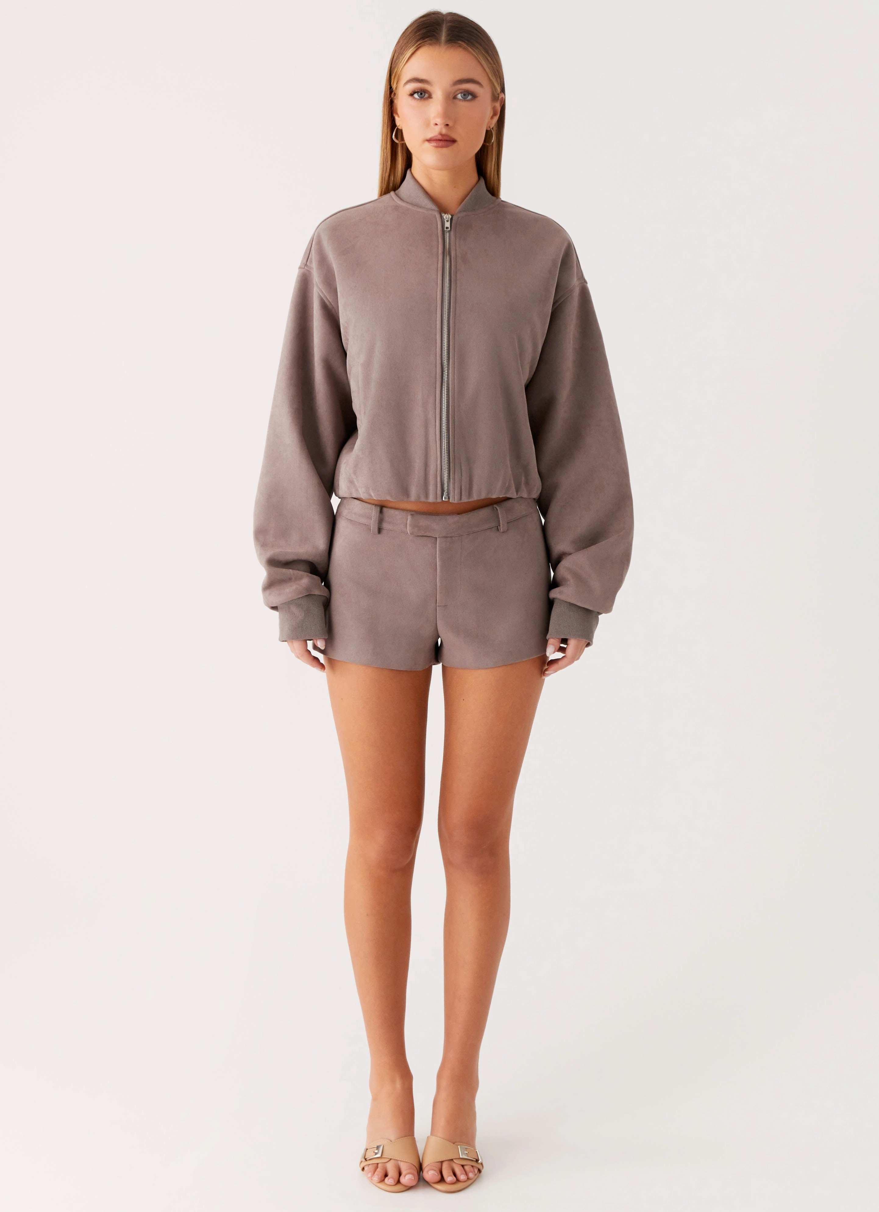 Compression Fit Design Thats Chill Bomber Jacket - Brown