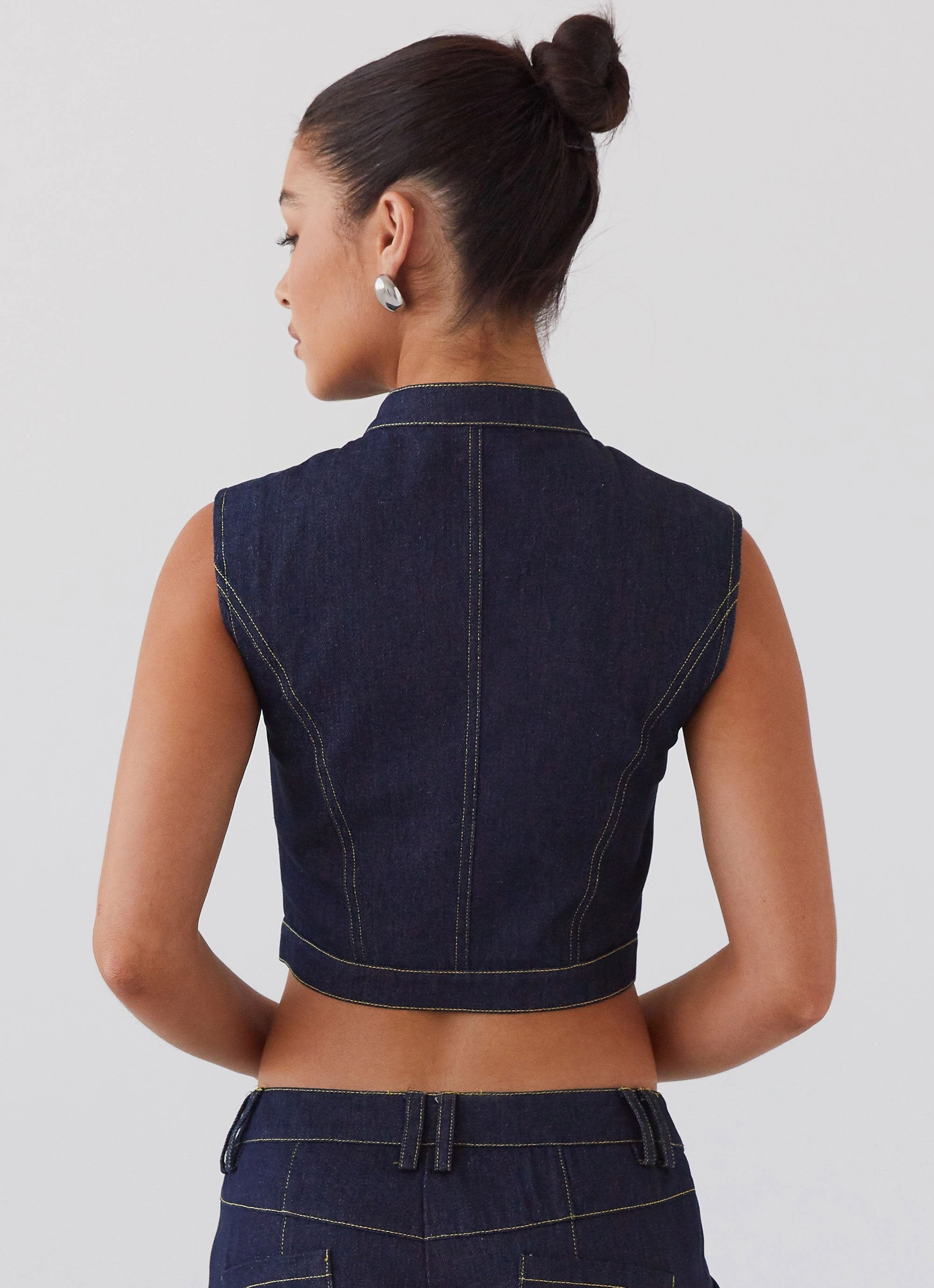 Petal Sleeve Architecture Greedy Denim Buckle Top - Indigo