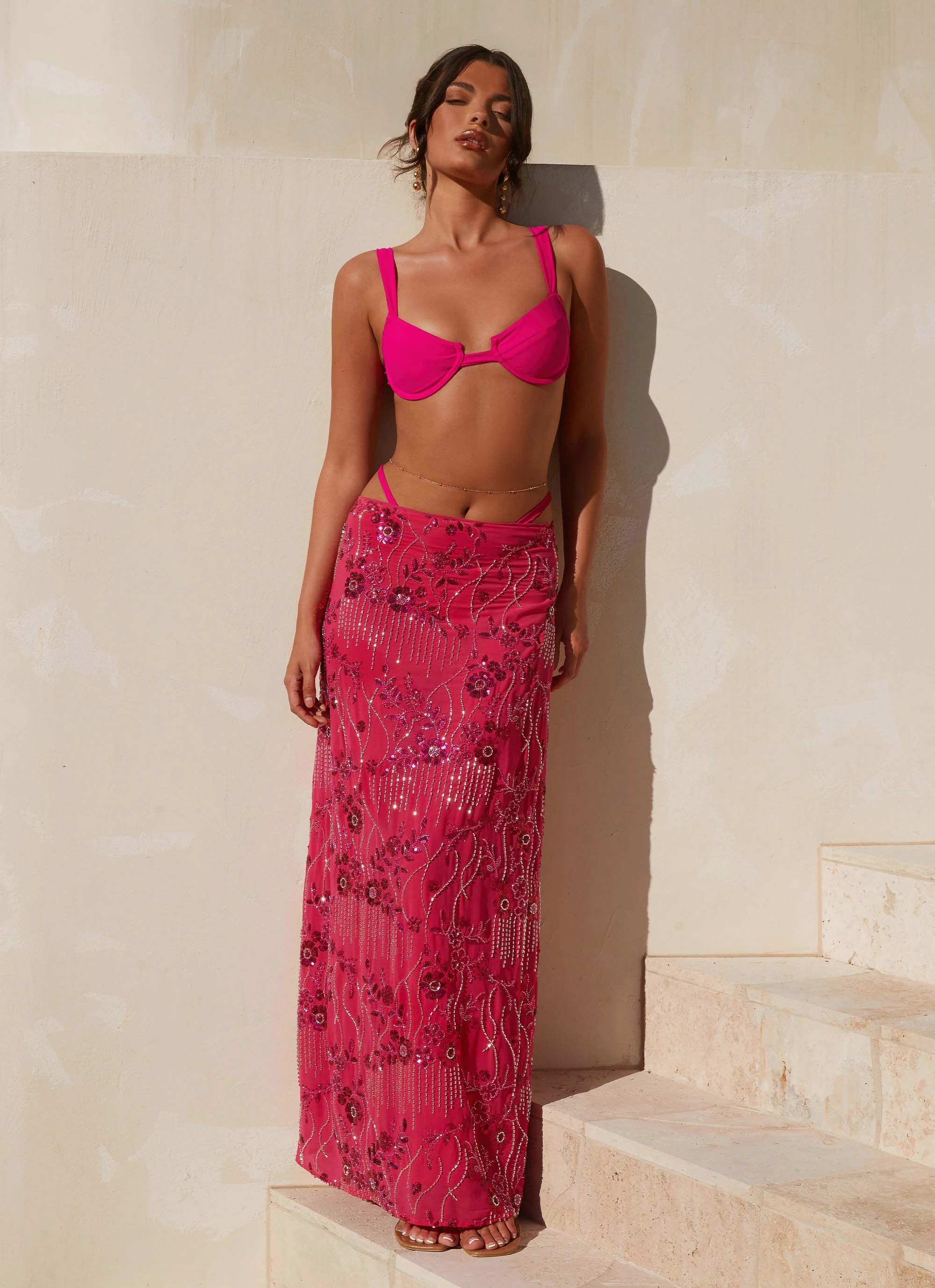 Corinna Low Rise Sequin Maxi Skirt - Fuchsia EcoFriendlyMaterials ErgonomicArticulatedDesign