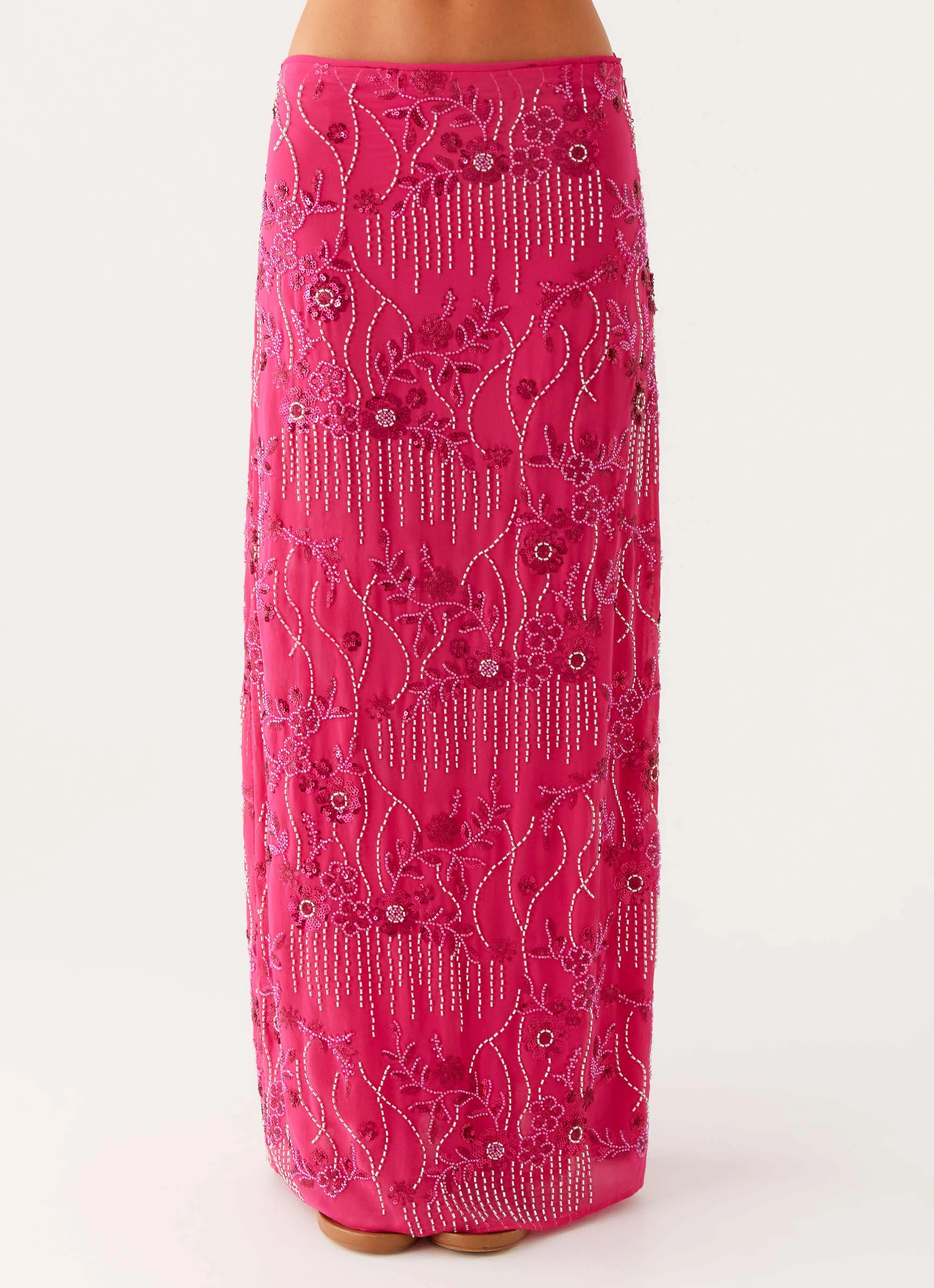 Corinna Low Rise Sequin Maxi Skirt - Fuchsia Comfortable Fit Wear AbrasionResistant
