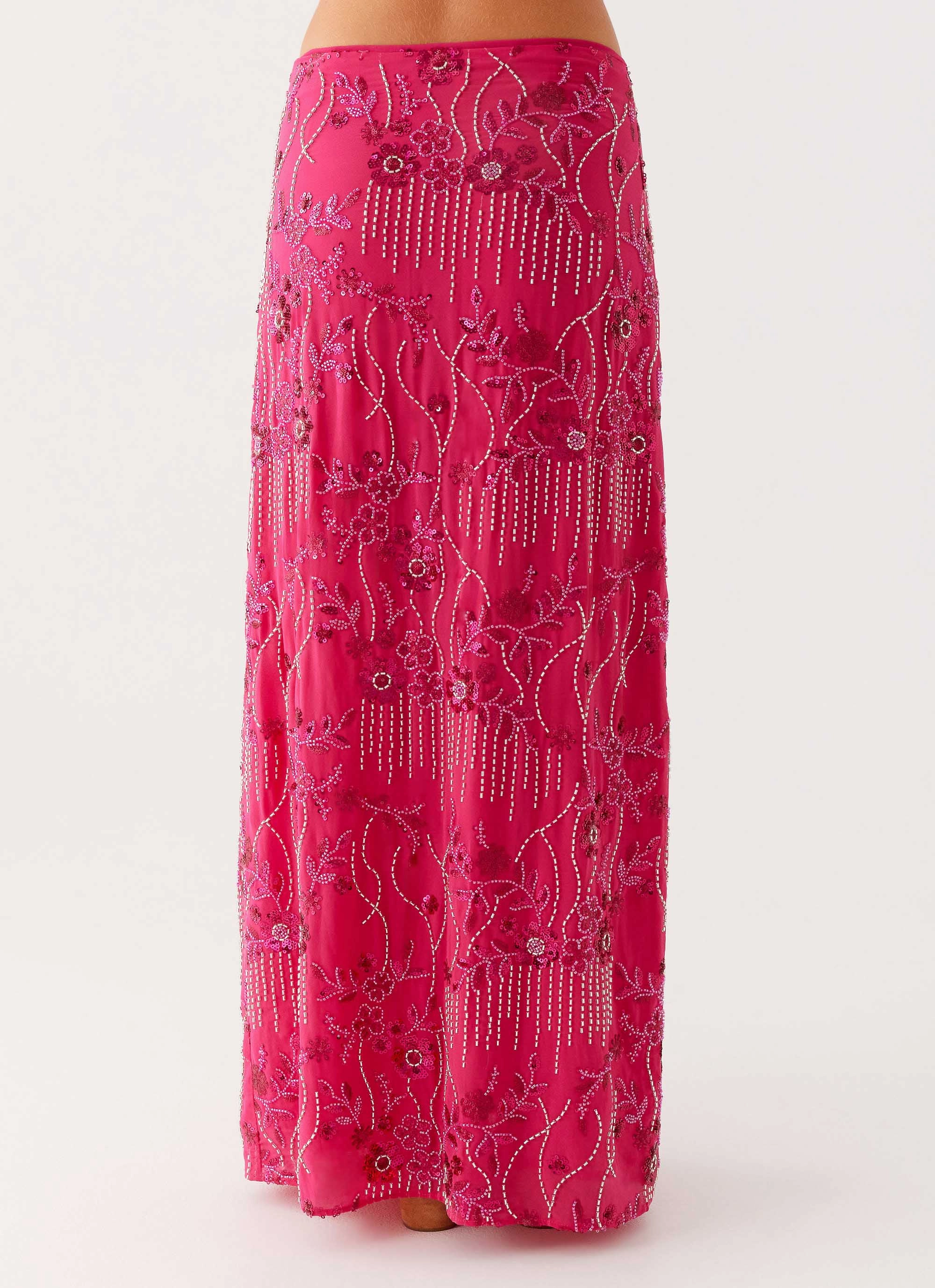 Sleek Look Corinna Low Rise Sequin Maxi Skirt - Fuchsia