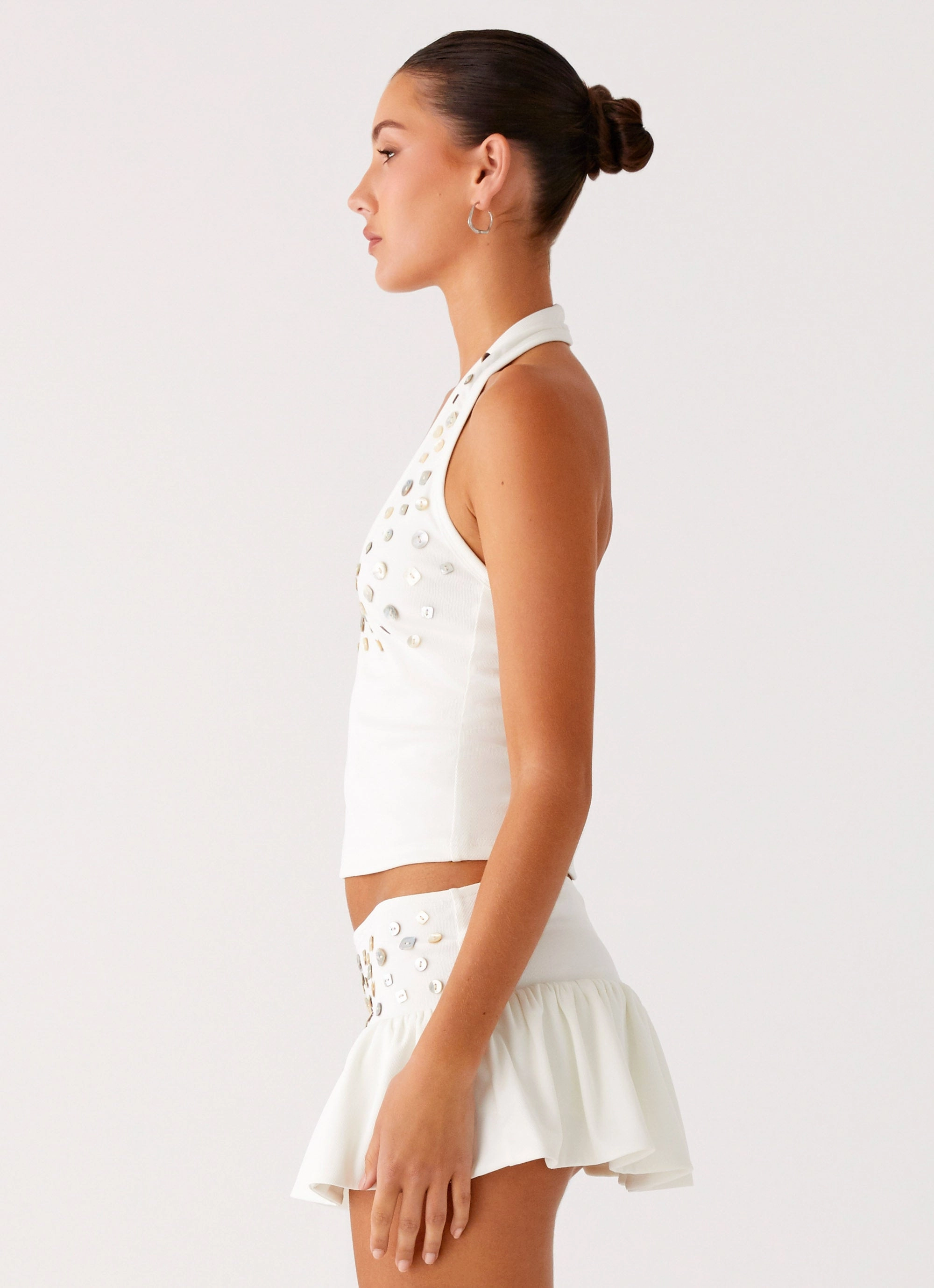 Soft Pullover Vegas Nights Halter Neck Top - White