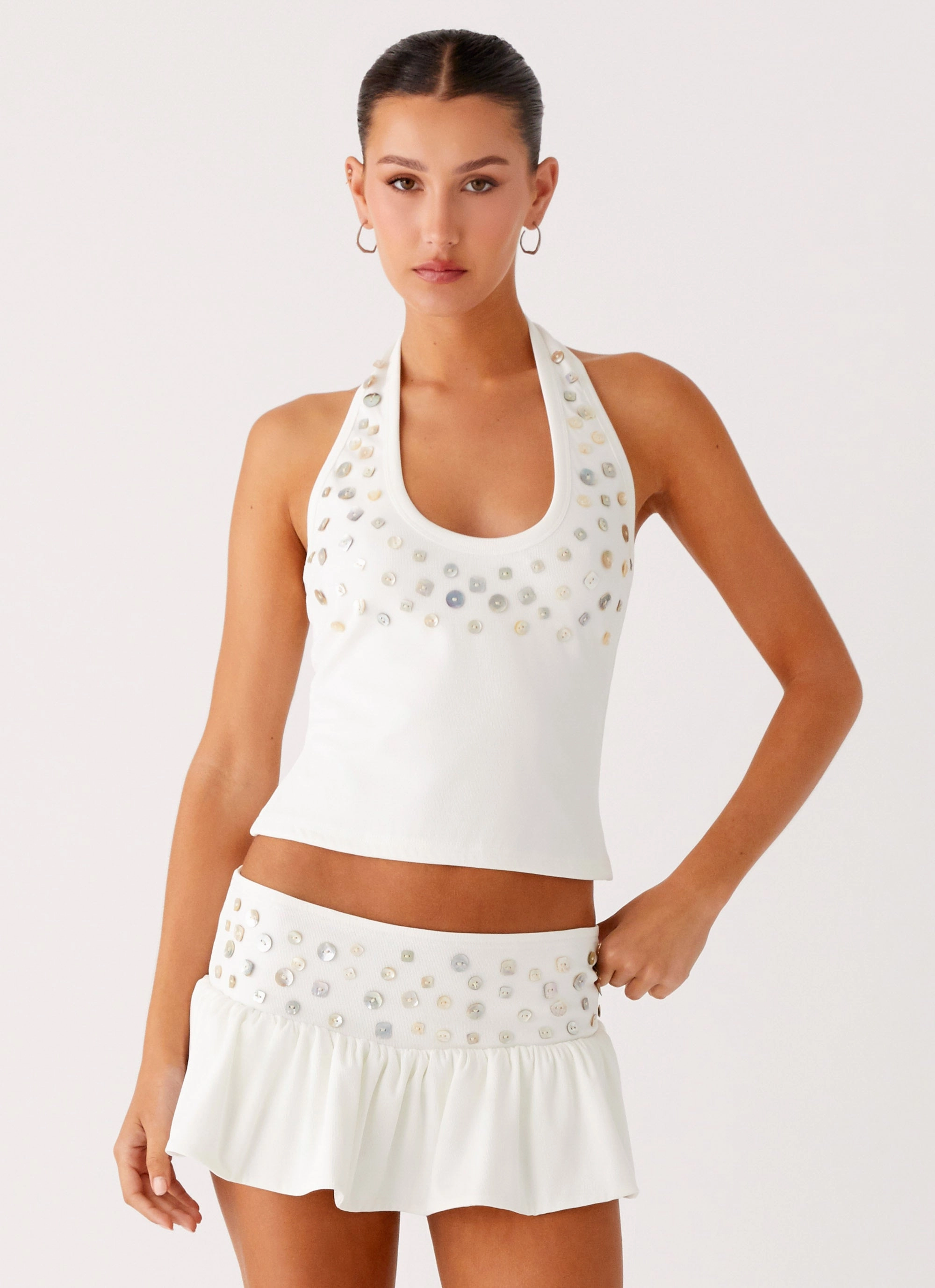 Vegas Nights Halter Neck Top - White Shrinkage Prevention Treatment AllPurposeWear