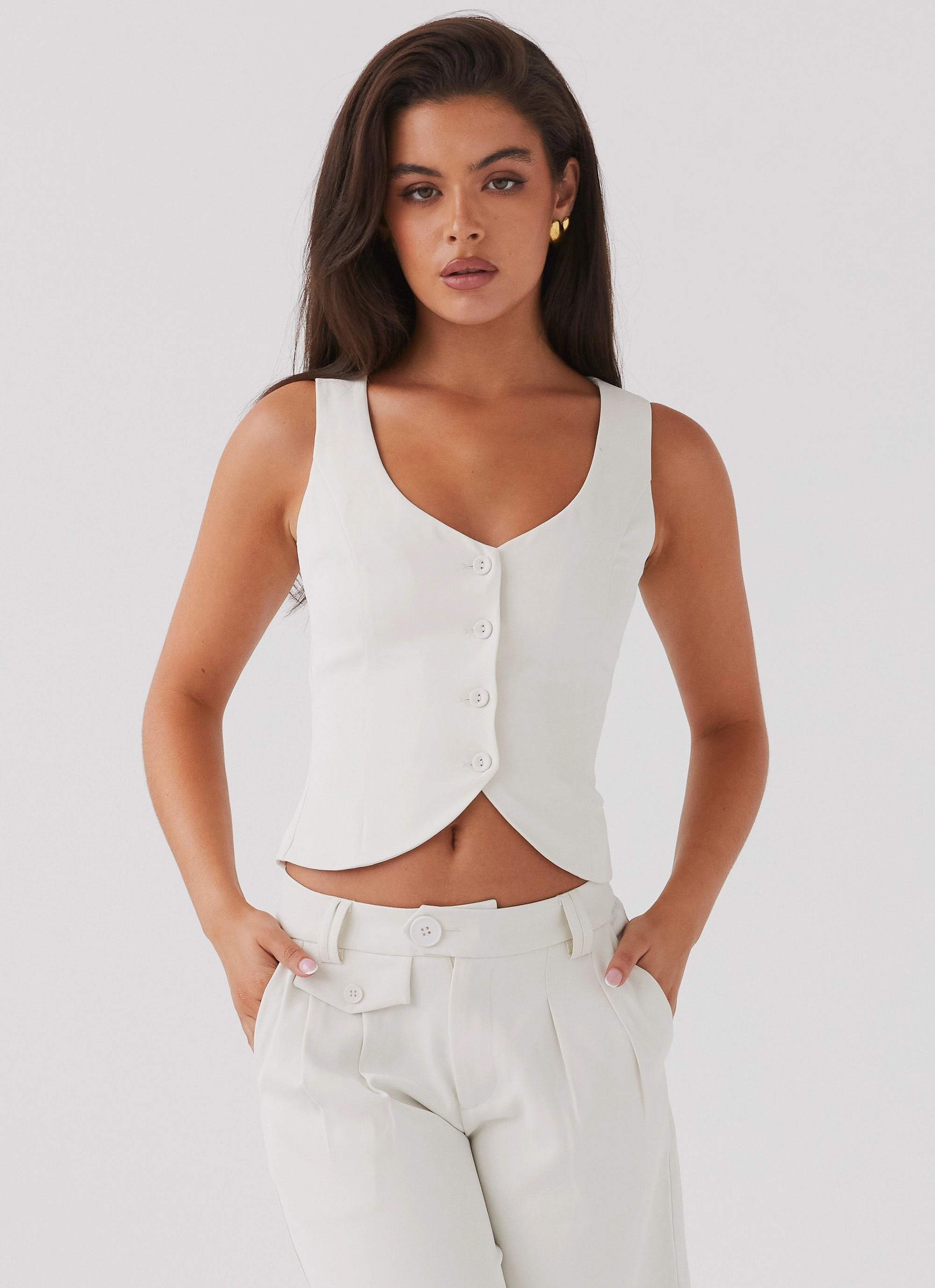 Tammy Suiting Vest - Ivory Tagless Comfort Collar