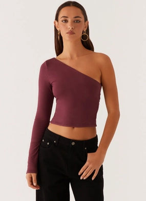 Hawkins Open Back One Shoulder Top - Mulberry Quick Dry Blend Sustainable Textile