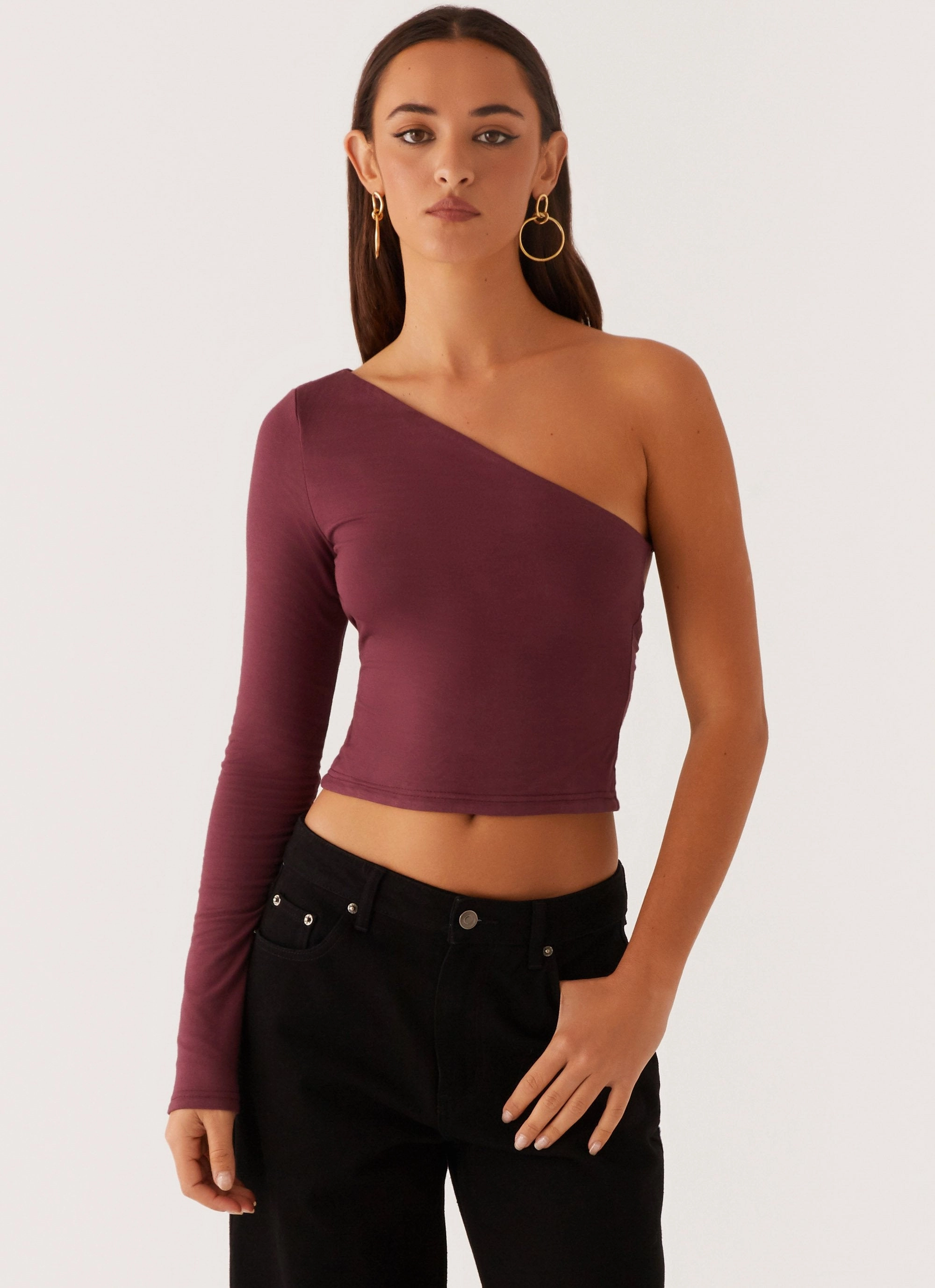 Hawkins Open Back One Shoulder Top - Mulberry Quick Dry Blend Sustainable Textile