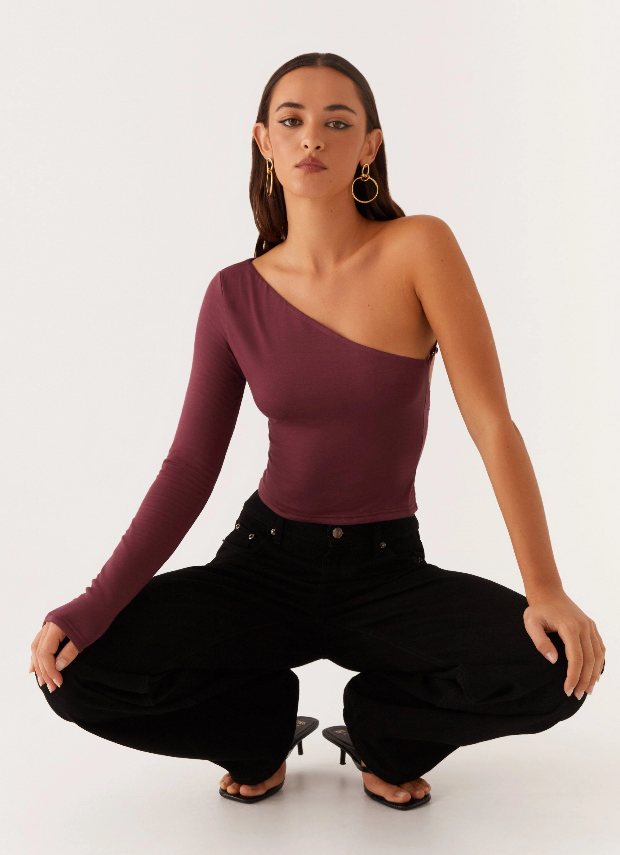 Hawkins Open Back One Shoulder Top - Mulberry Tubular Body Construction Wrinkle Resistant Finish