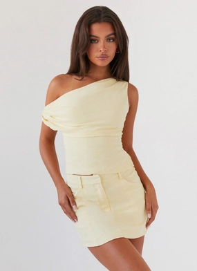 Marissa Linen One Shoulder Top - Yellow BioBased Fiber Adjustable Shoulder Straps