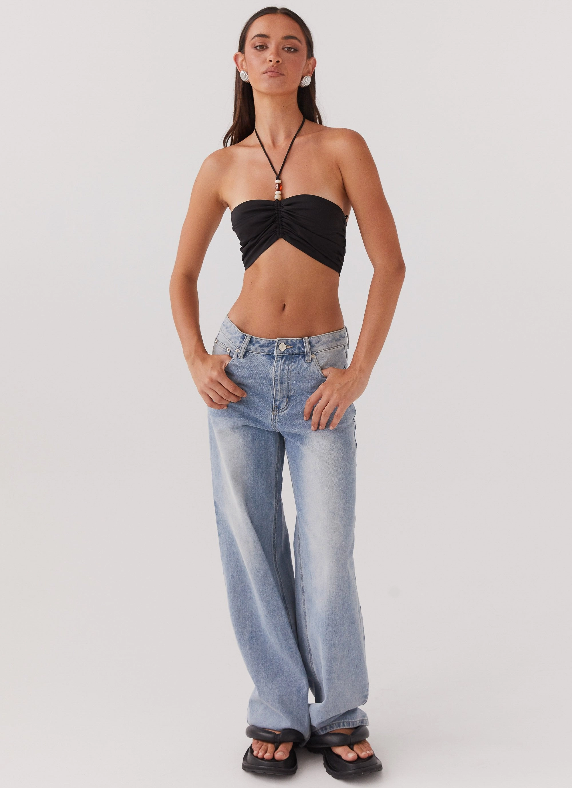 MultiPocket Design Greta Beaded Top - Black